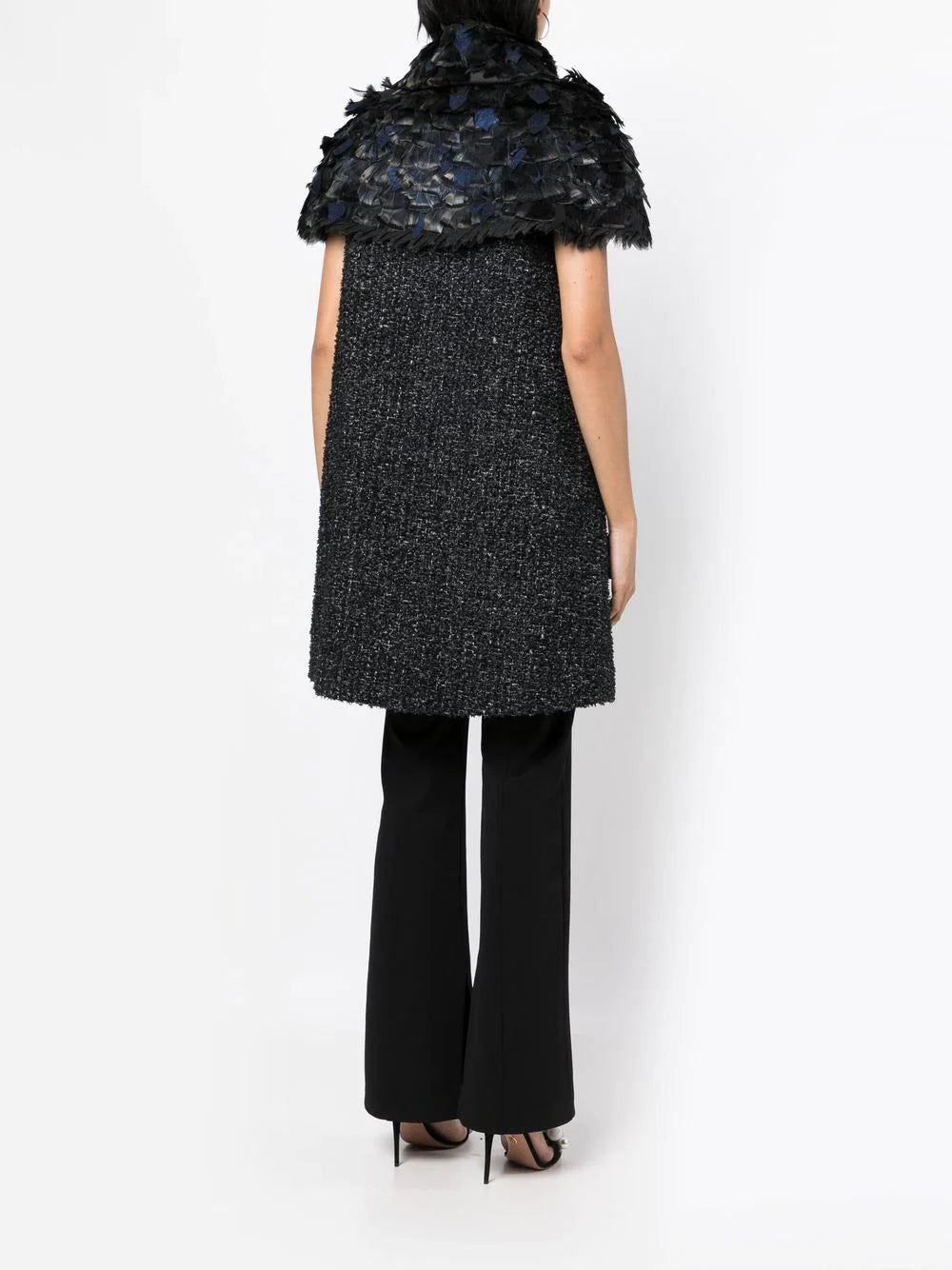 Feather-Embellished Tweed Coat