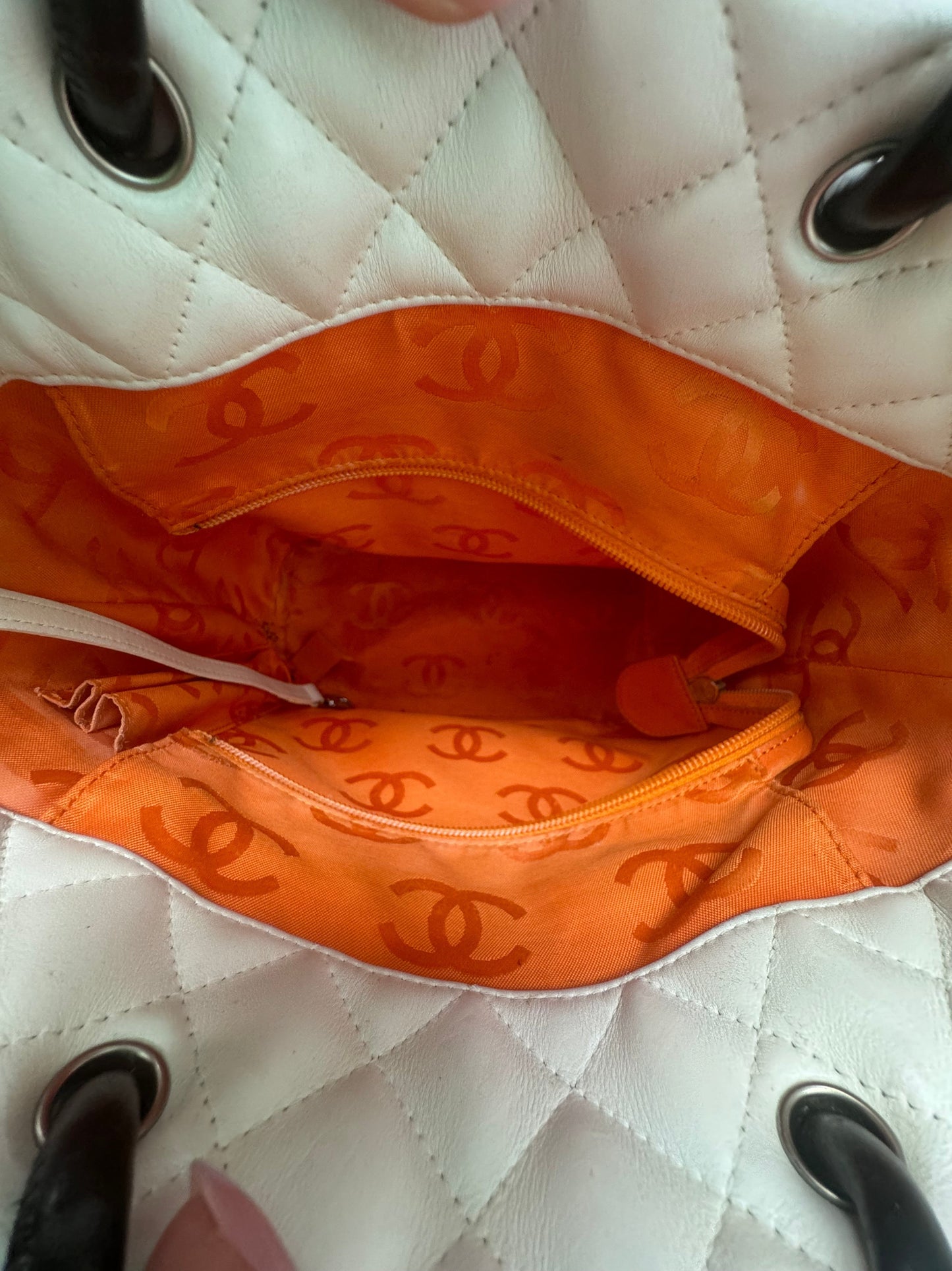 Chanel White Quilted Lambskin Python Medium Cambon Bucket Tote