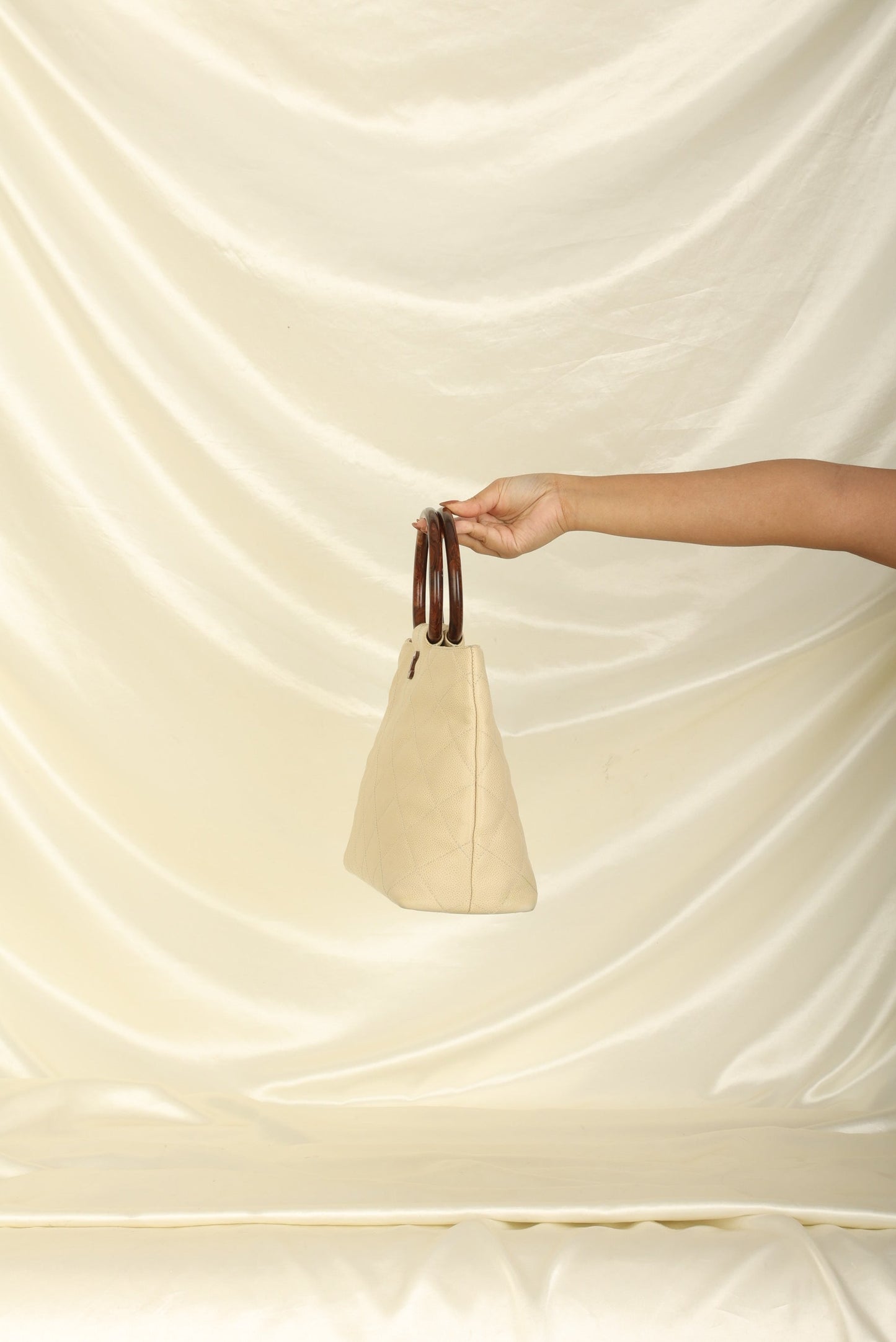 Chanel 2000 Caviar Wood Handle Tote