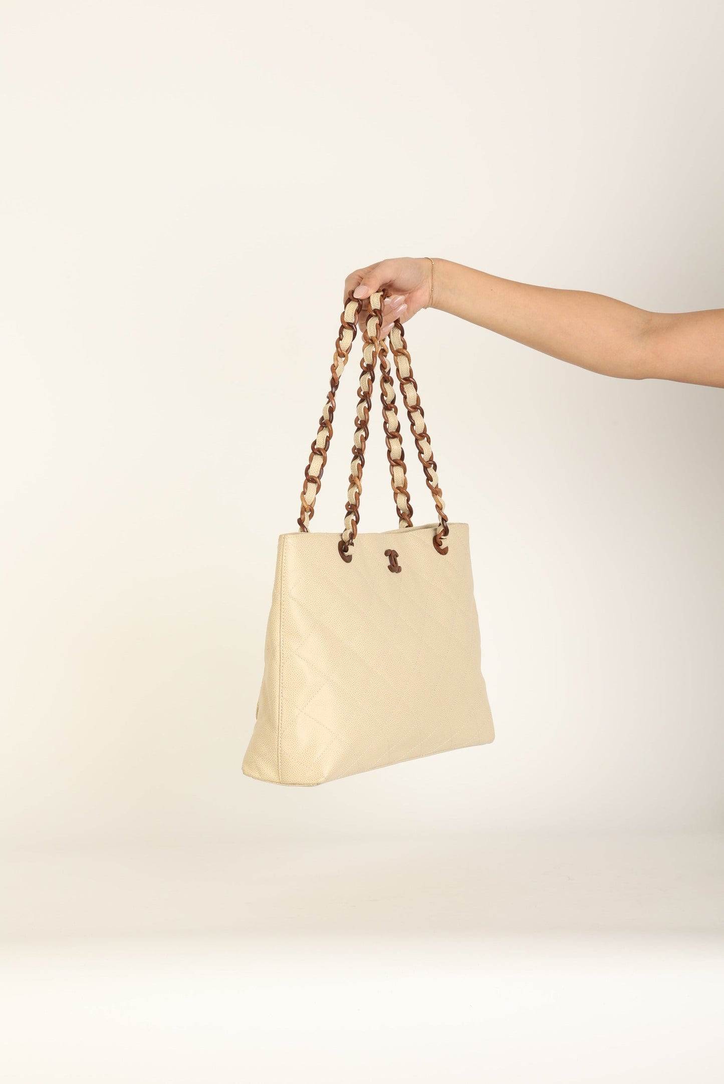 Chanel 2000 Caviar Wood Chain Tote