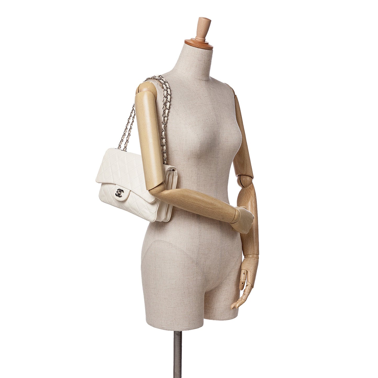 White Chanel Medium Quilted Lambskin 3 Accordion Flap Shoulder Bag