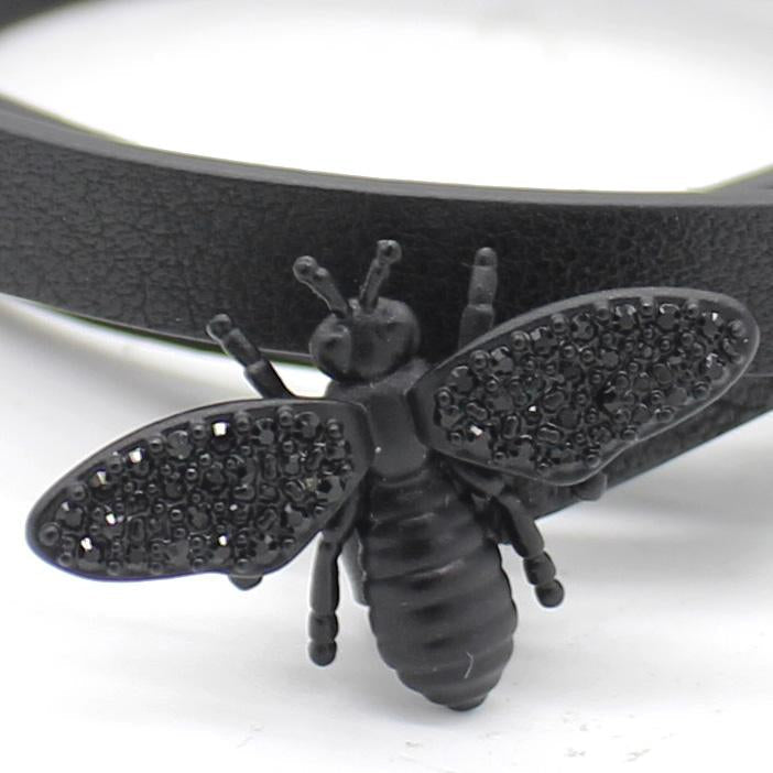 Dior So Black Crystal Bee Leather Double Wrap Bracelet