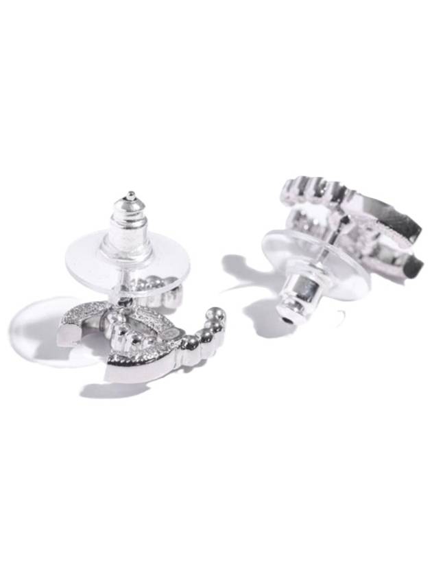 CC Logo Pearl Crystal Earrings Silver Chanel