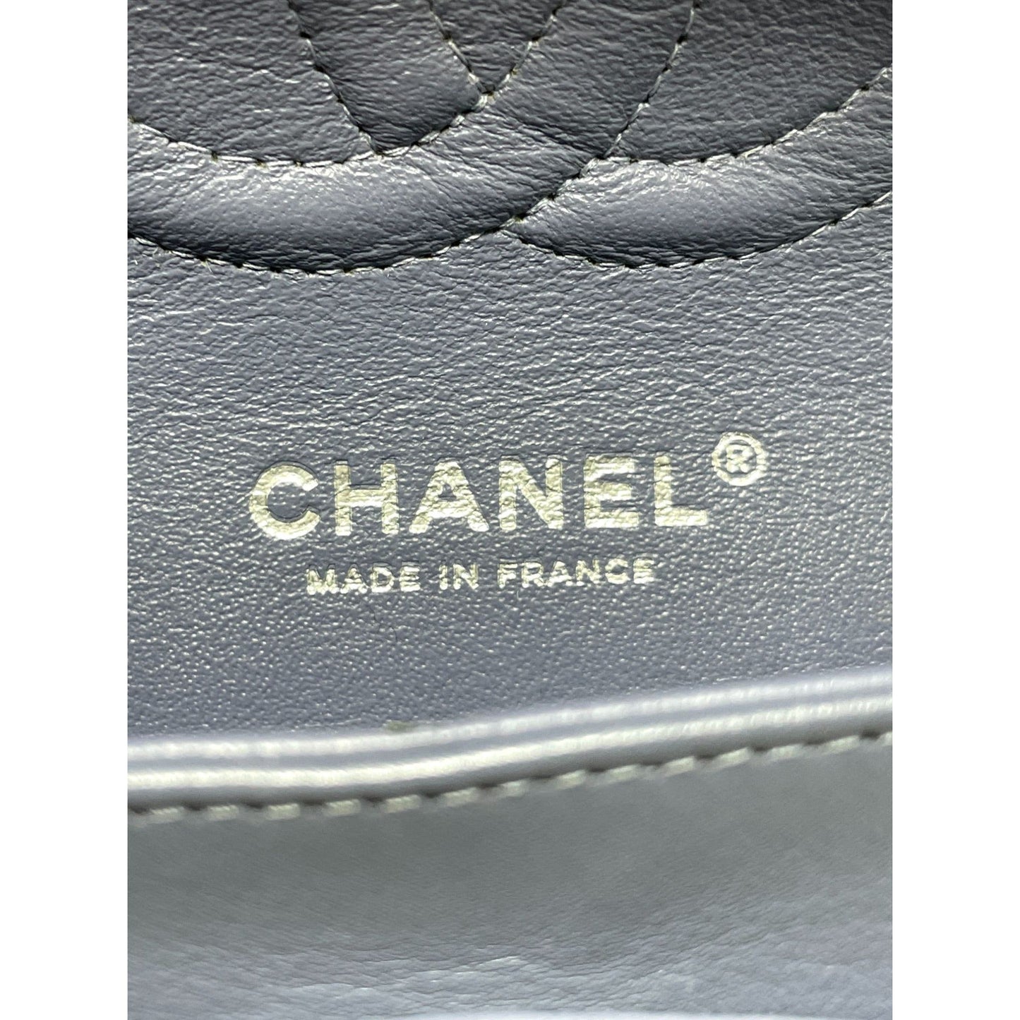 CHANEL Chanel Classic Patent Medium Double Flap Bag - Grey