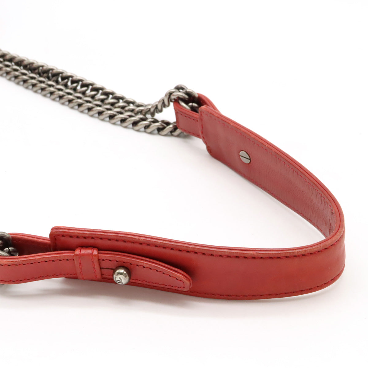 Chanel Chanel 2.55 Matrasse W Chain Bag Half-Sharp HandBag Semi-Sharp Leather Red Silver Gold Blumin