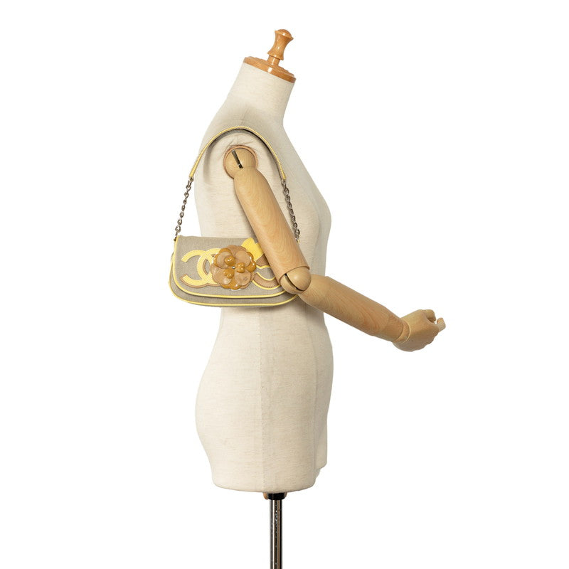 Chanel None.5 Camellia Chain One-Shoulder Bag Yellow Gr Canvas Patent Leather Chanel