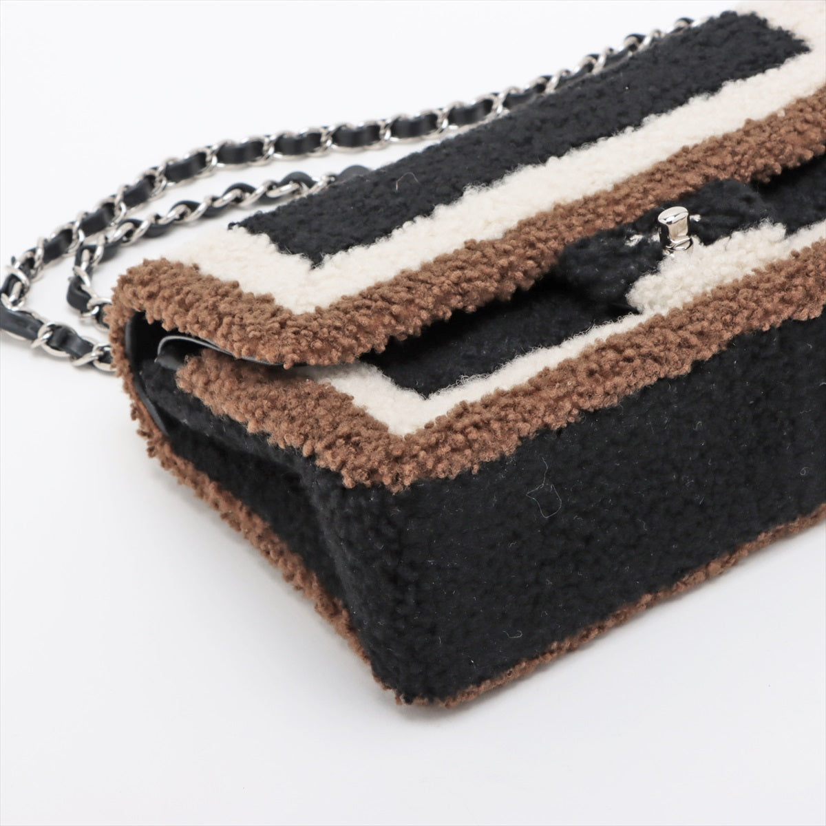 Chanel Cocomark Mouton Double Flap Double Chain Top Bag Black x Brown Silver 23rd