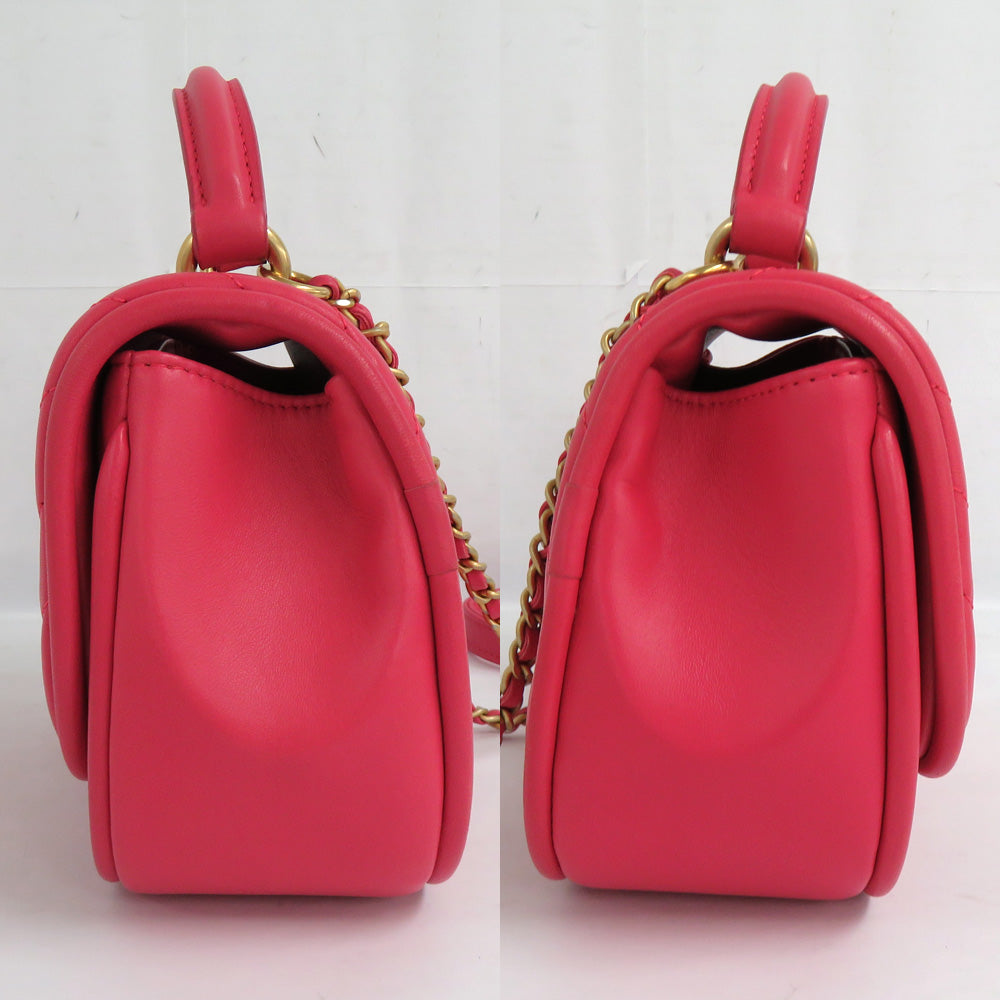 Chanel Chevron V Stitch Round Flap Bag A98791 2WAY Chain Shoulder Bag Pink G Top Handle Coco