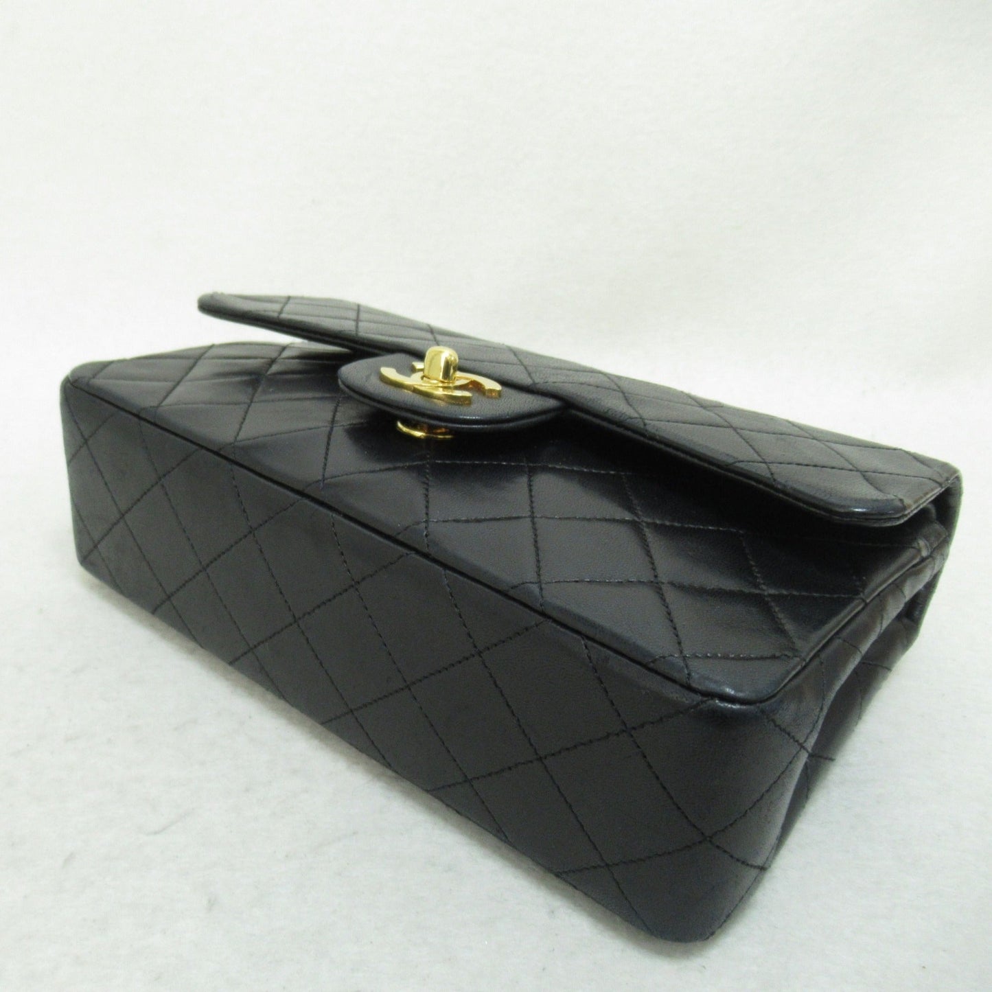 CHANEL Matelasse Double Flap ChainShoulder Bag Black Lambskin (sheep leather)