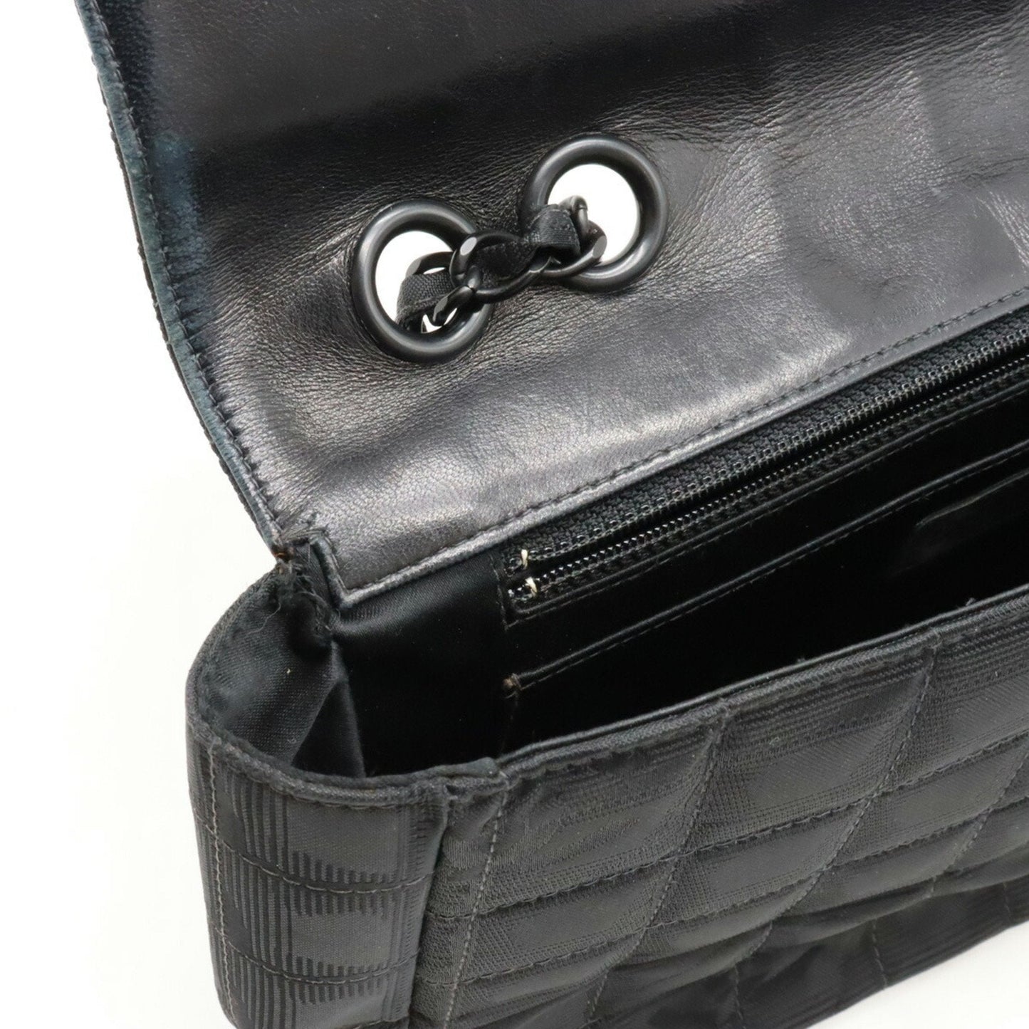 CHANEL New Travel Line Shoulder Bag Chain Nylon Jacquard Leather Black A15285