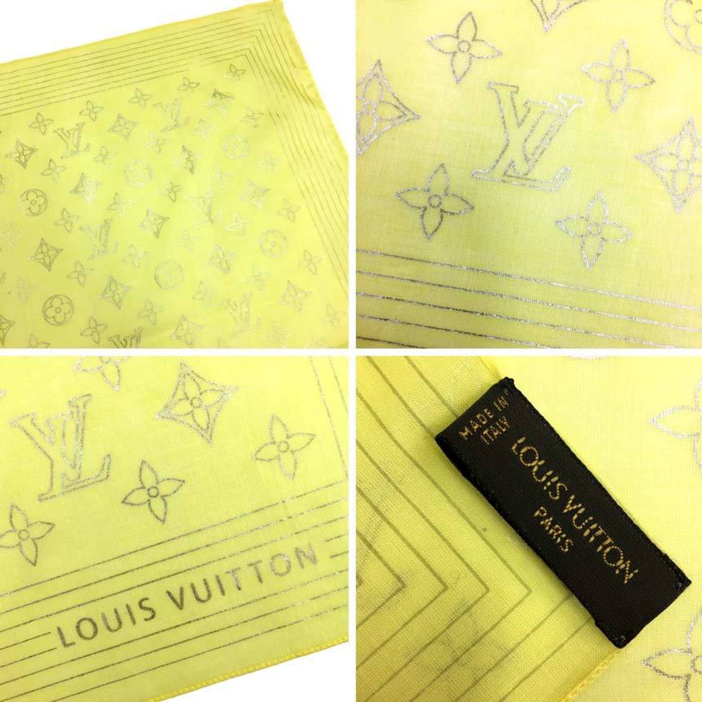 LOUIS VUITTON Monogram Cotton Carre Bandana Scarf Muffler Yellow
