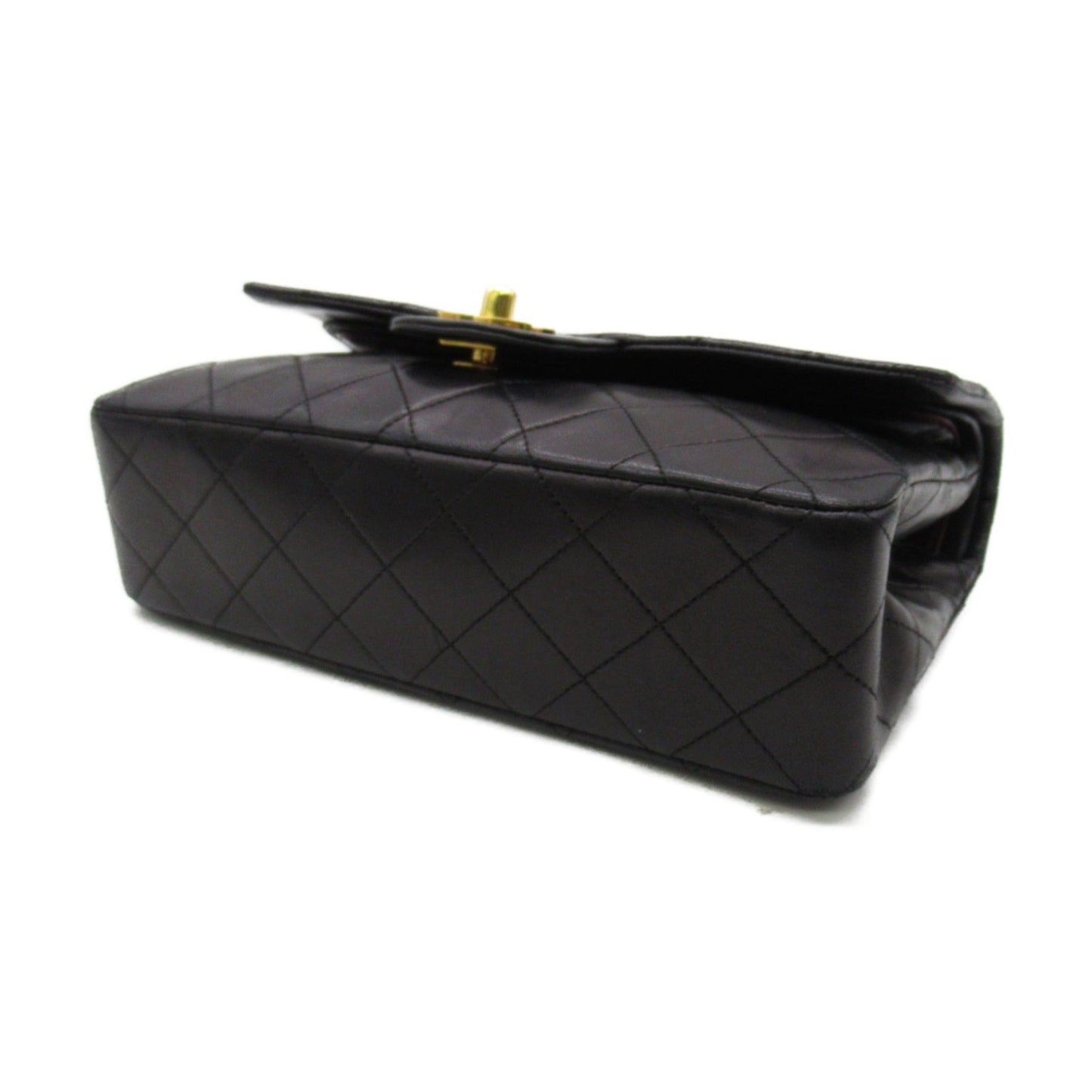 CHANEL Matelasse Double Flap Chain Shoulder Bag Black Lambskin (sheep leather)
