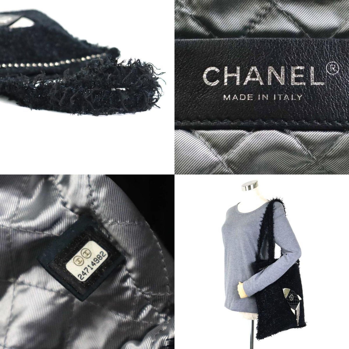CHANEL shoulder bag rocket heremark tweed black ladies A94656 99544f