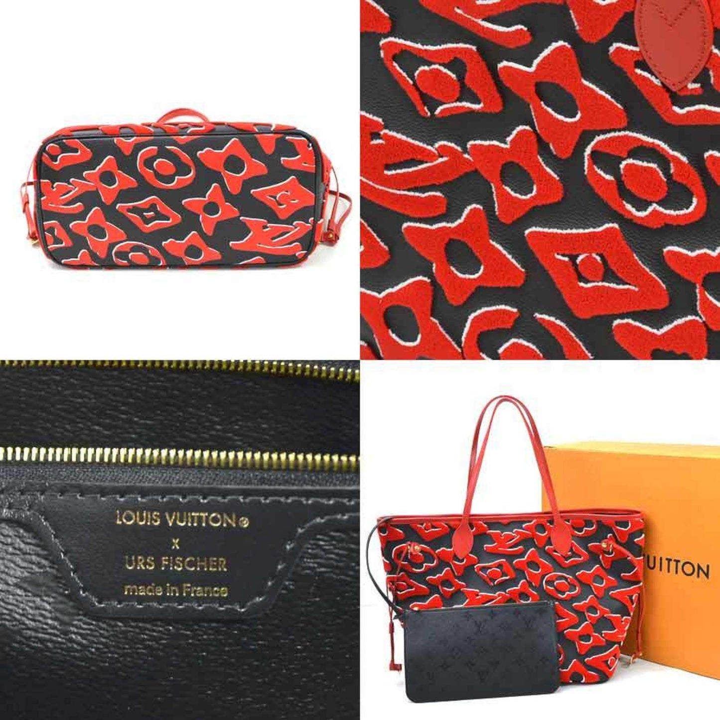 Louis Vuitton Shoulder Bag Tote Monogram LV UF Neverfull MM Black Red Tufted Canvas Ladies M45544