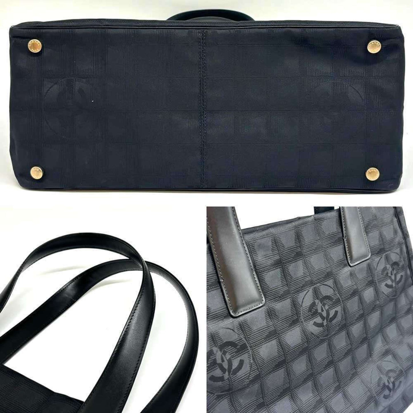 Chanel New Travel Line Tote MM Handbag Black Nylon CHANEL