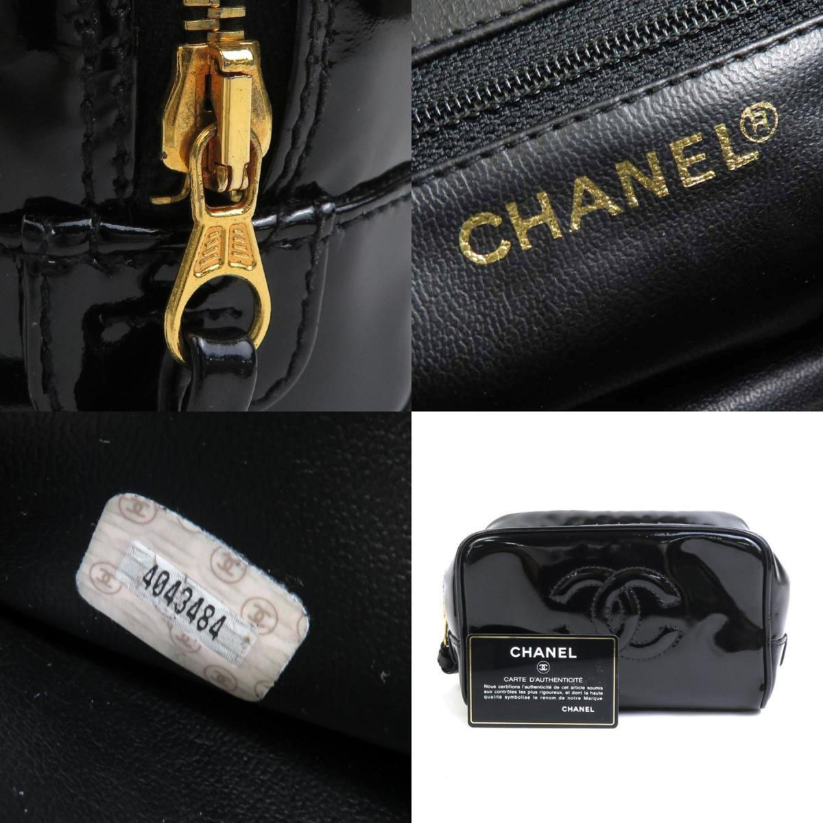 CHANEL Pouch Multi Case Coco Mark Patent Leather Black Gold Women's e56008f