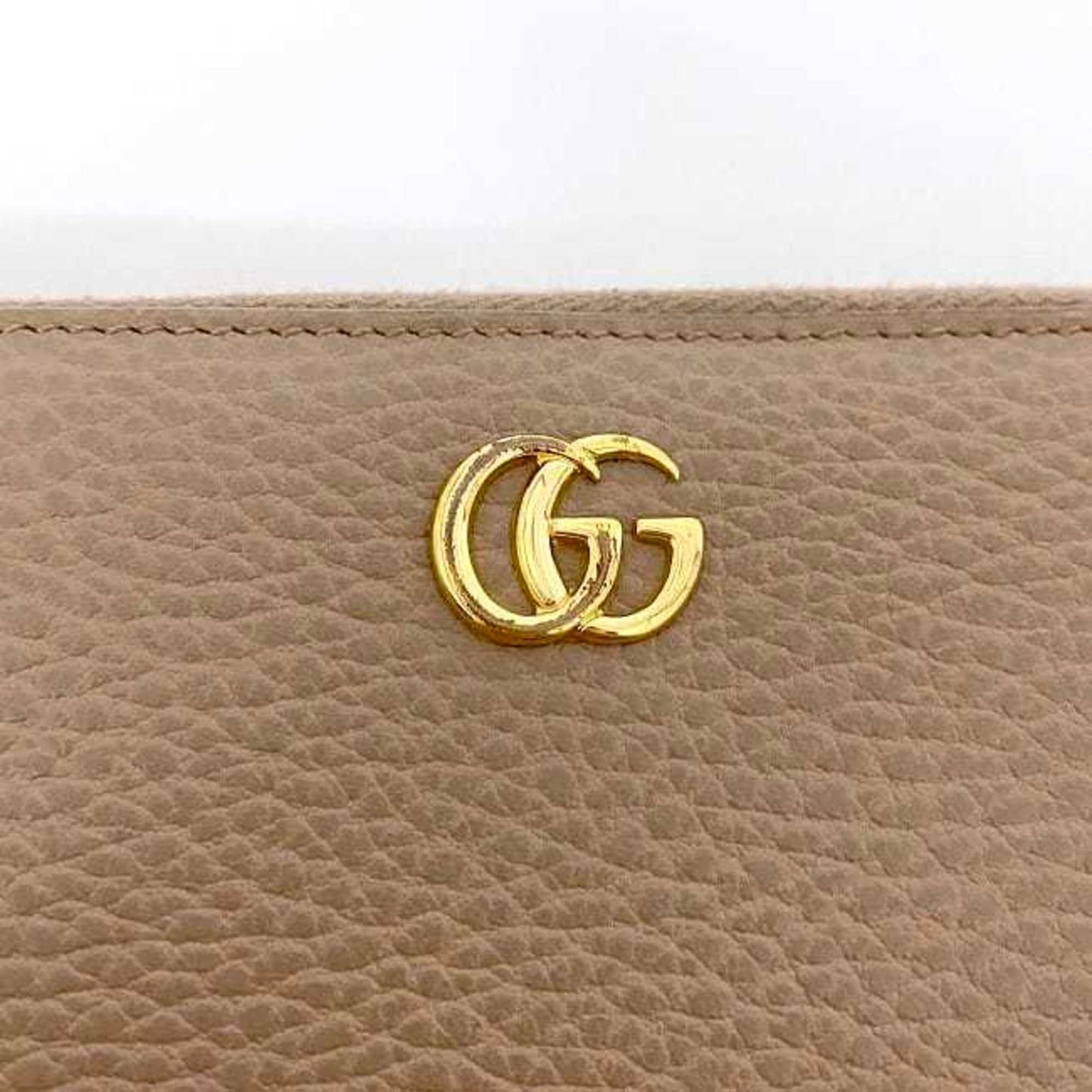 GUCCI Round Long Wallet Pink Beige Gold Marmont 456117 Leather GG Women's