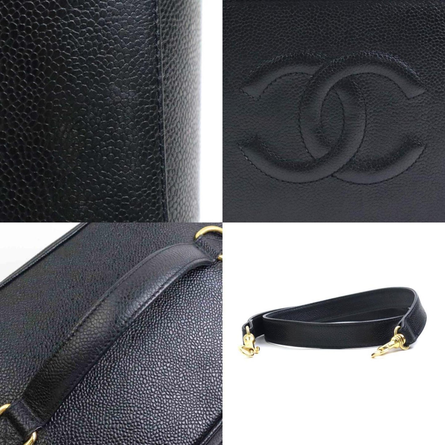 CHANEL Handbag Vanity Bag Shoulder Coco Mark Caviar Skin Leather Black Gold Women's e58851g
