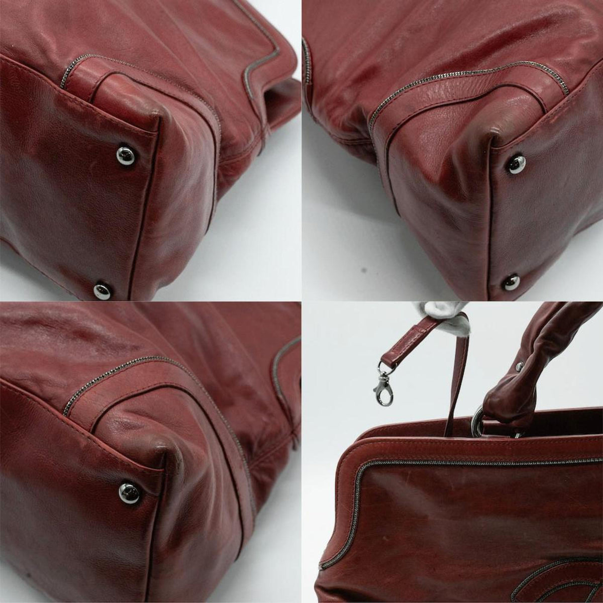 CHANEL Handbag Coco Mark Leather Red Silver P13004 PD5