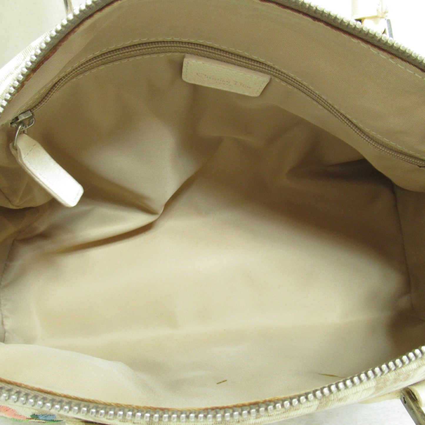 Dior trotter boston bag Beige Flower embroidery leather PVC coated canvas