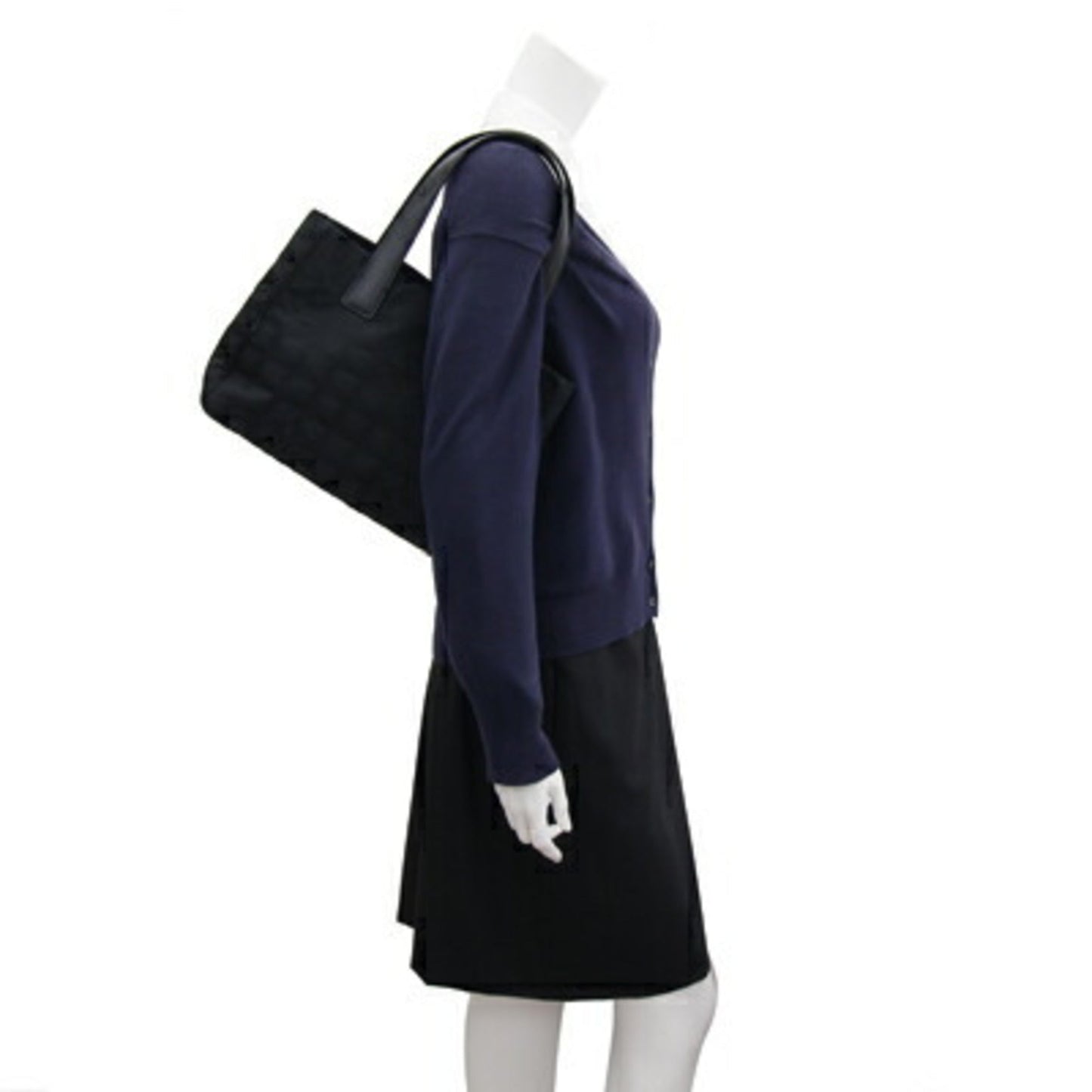 CHANEL Tote Bag New Line PM A20457 Black Nylon Canvas Leather Ladies