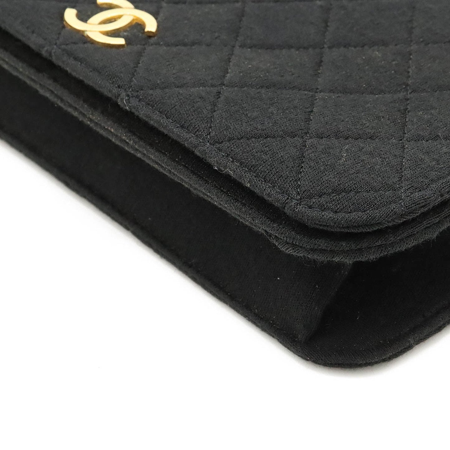 CHANEL Matelasse Chain Bag Shoulder Quilted Cotton Jersey Leather Black