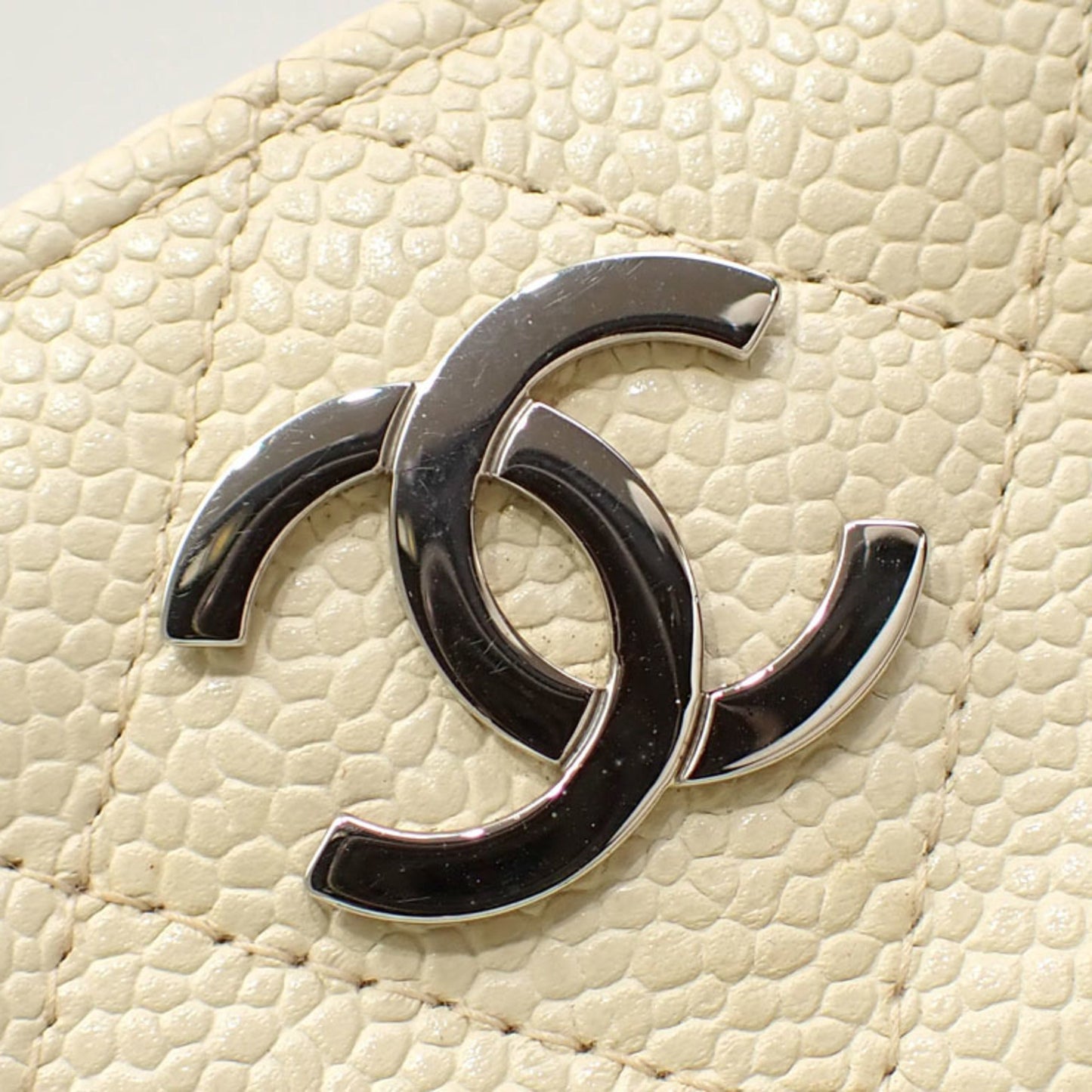 Chanel Tote Bag Matelasse Women's Ivory Caviar Skin Coco Mark Leather