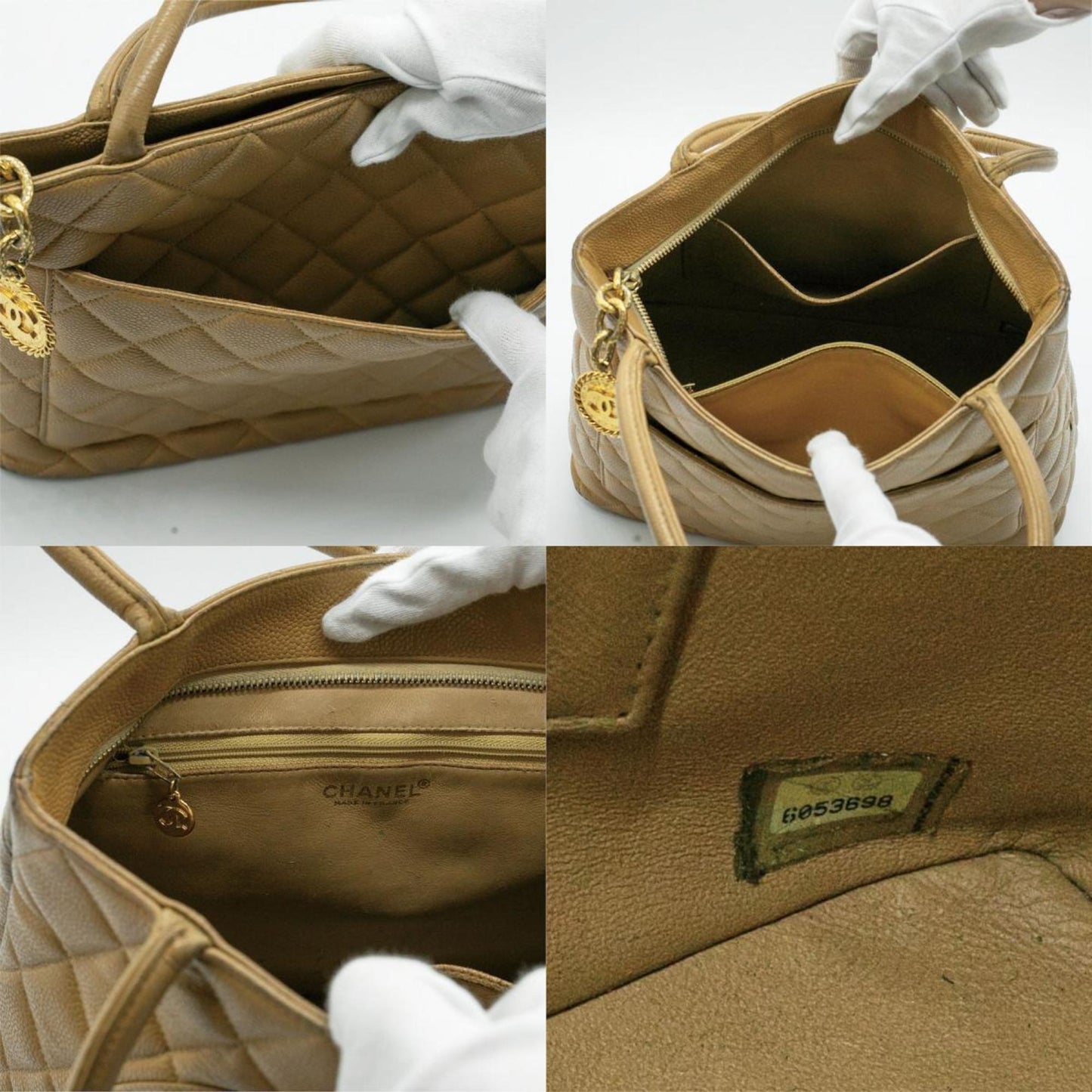 CHANEL Tote Bag Coco Mark Leather Beige Gold Women's A01804 PD32