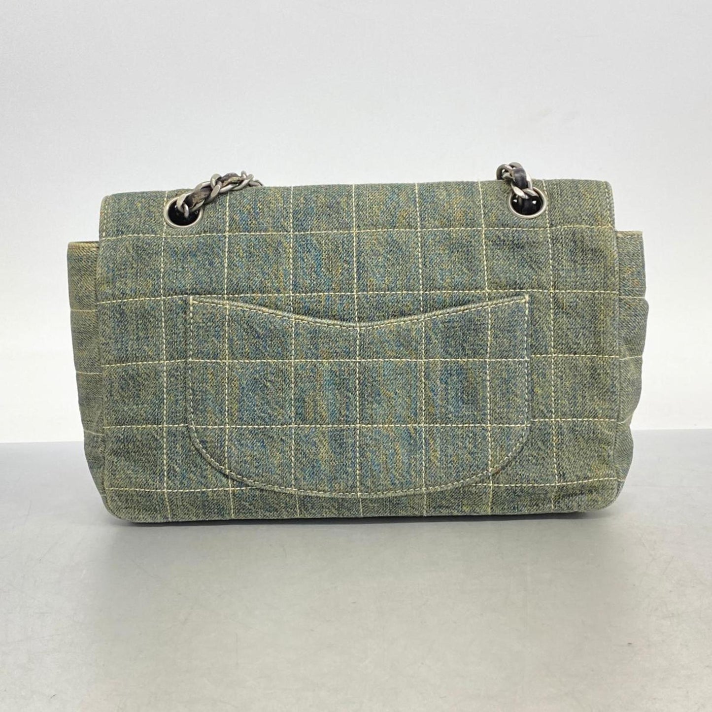 Chanel Shoulder Bag Chocolate Bar Double Chain Denim Blue Women's