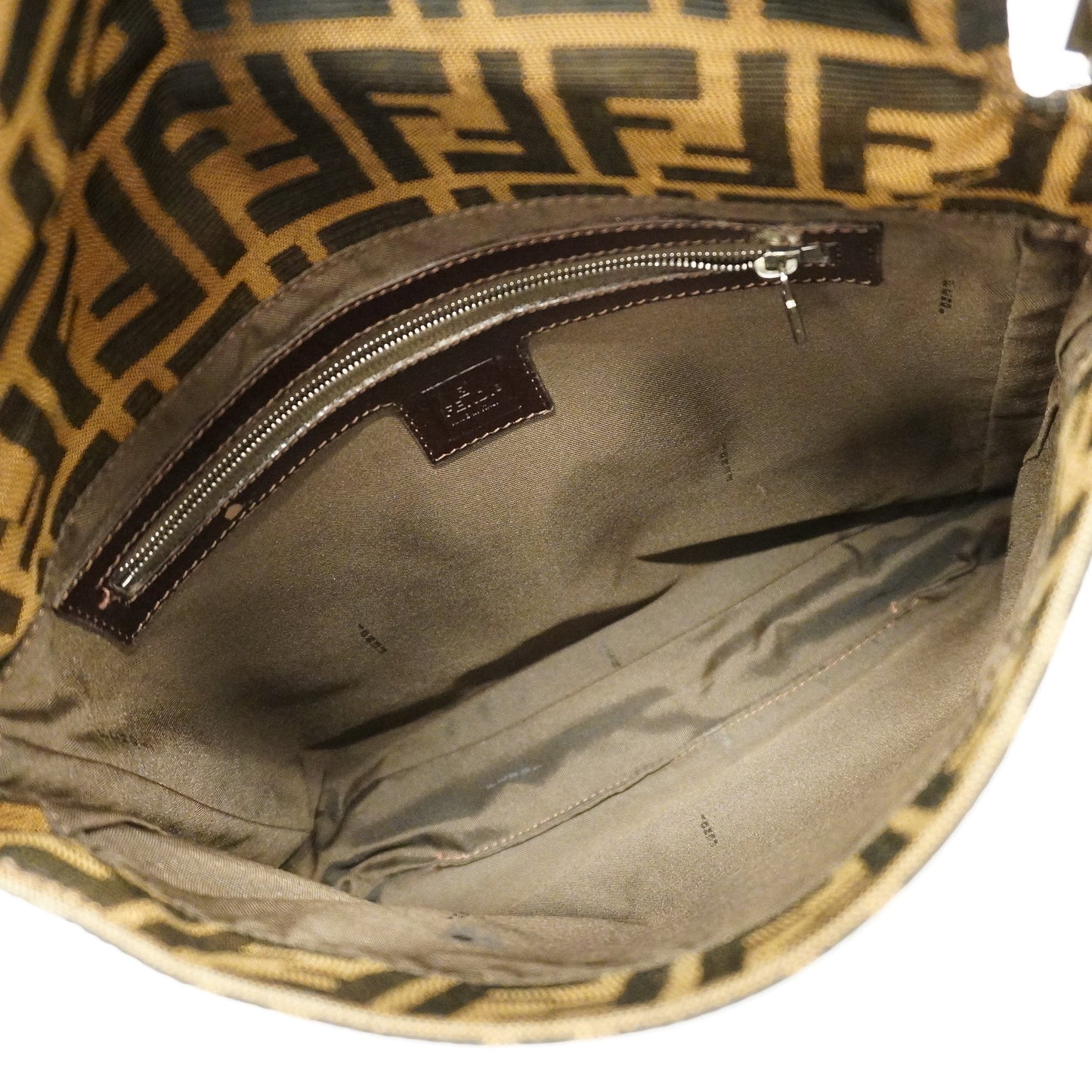 FENDIAuth Zucca Mamma Bucket Women's Nylon Canvas,Leather Handbag Brown