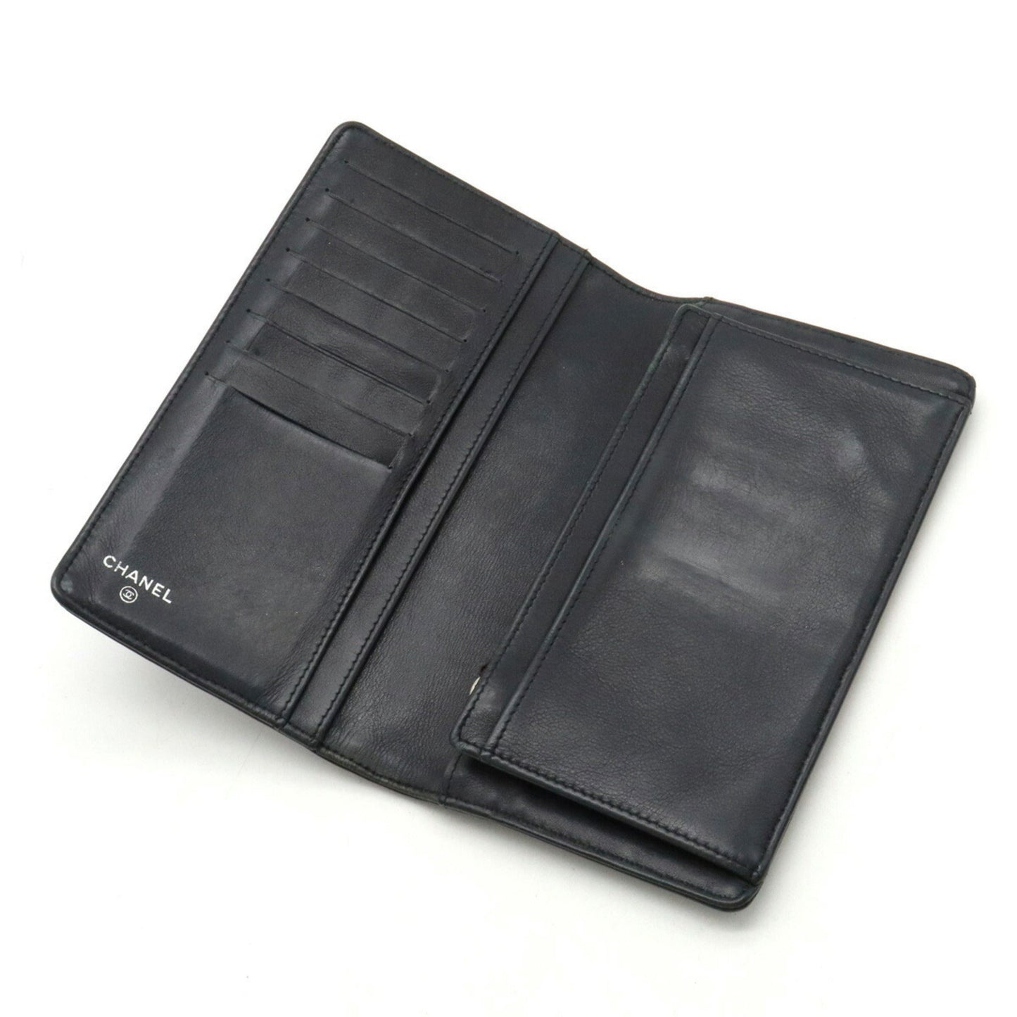 CHANEL Camellia Motif Here Mark Bifold Patent Leather Enamel Black A36544