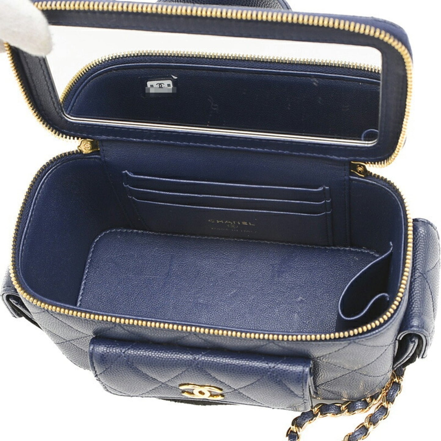 Chanel Matelasse Vanity Shoulder Bag Caviar Skin Navy AP3017