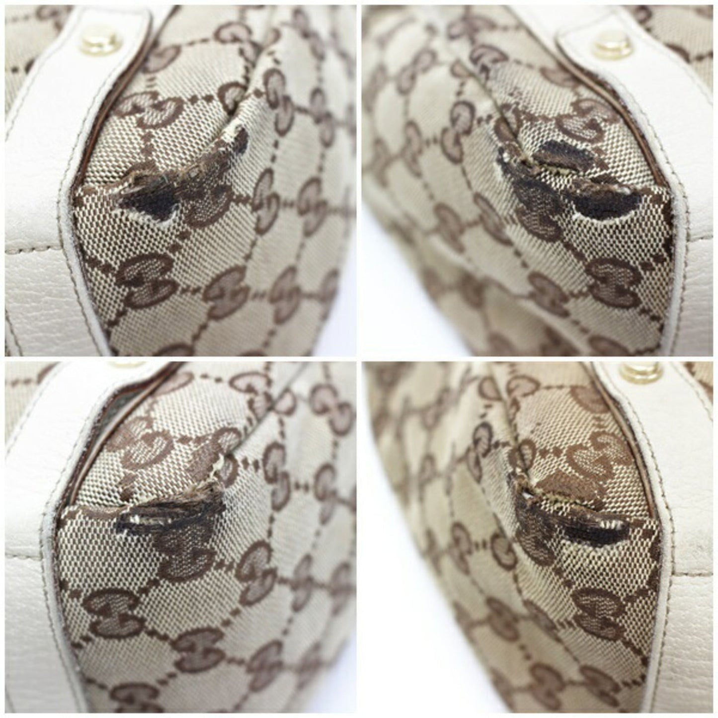 Gucci Tote Bag Shoulder GG Canvas x Leather Beige Ivory 130786 GUCCI Ladies