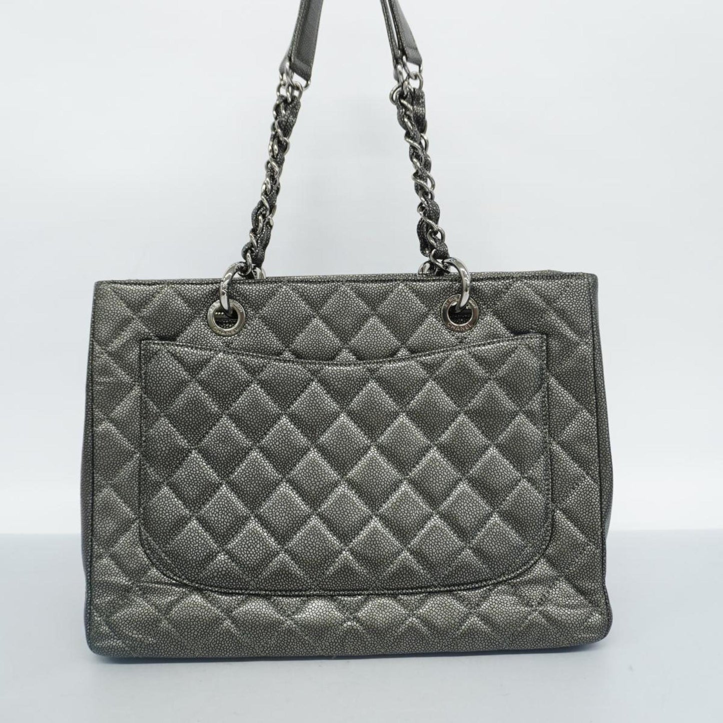 Chanel Shoulder Bag Matelasse Chain Caviar Skin Metallic Grey Women's