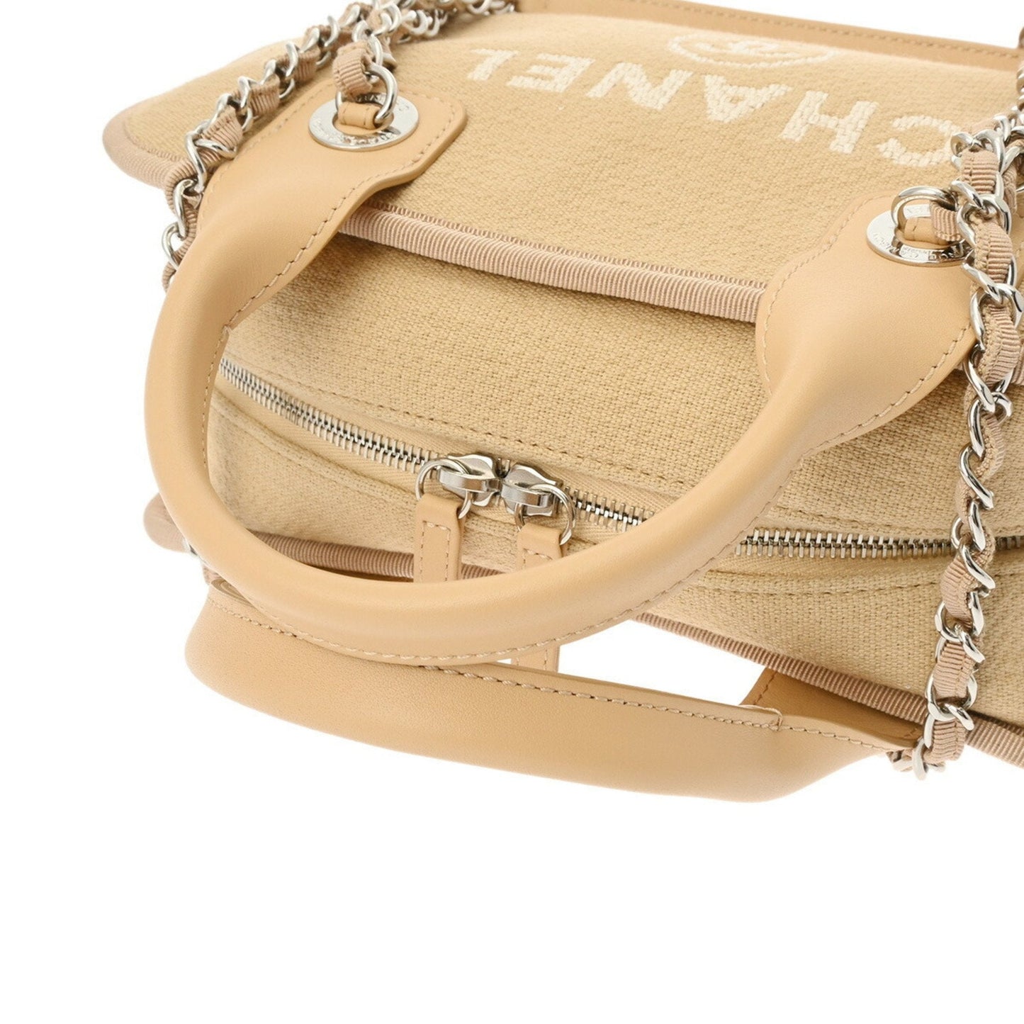 CHANEL Deauville Bowling Bag Beige A92750 Women's Canvas Leather Tote