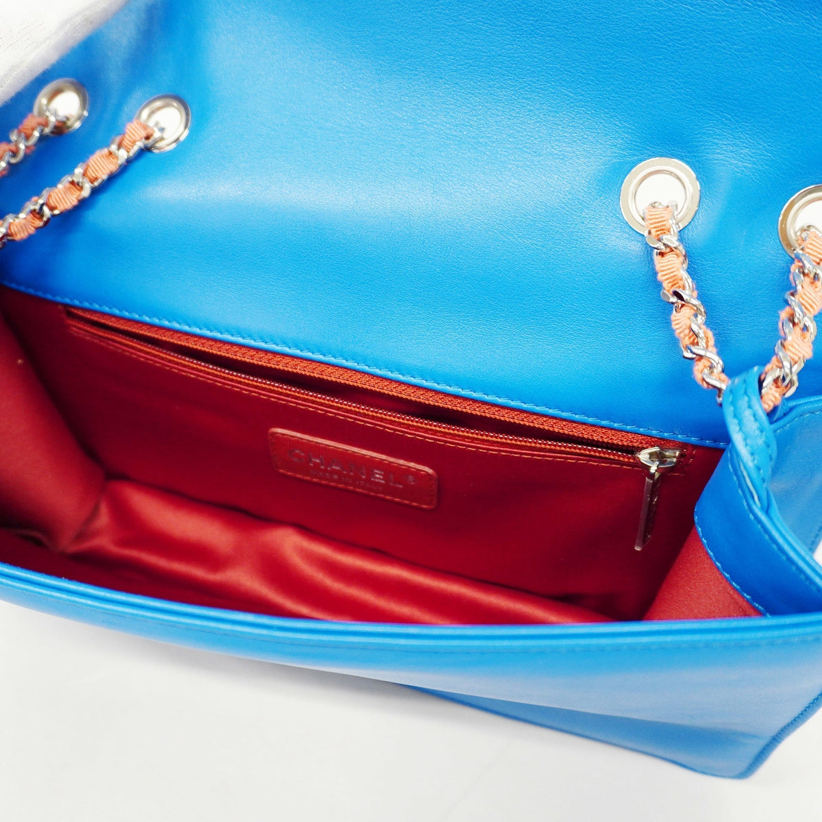 ChanelAuth W Chain Women's Patent Leather Shoulder Bag Blue