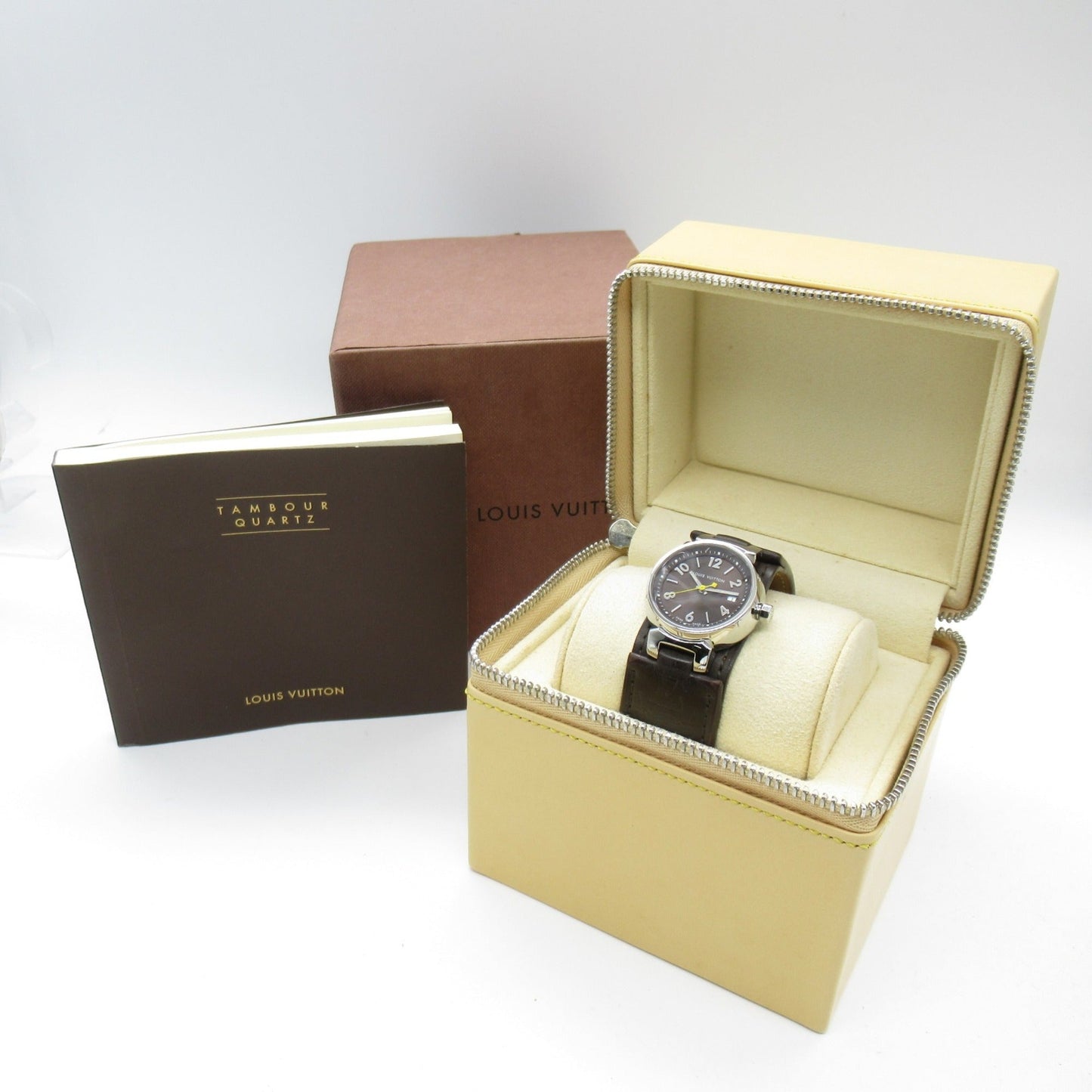 LOUIS VUITTON Tambour Wrist Watch Watch Wrist Watch Q1211 Quartz Brown Stainless Steel Leather belt Q1211