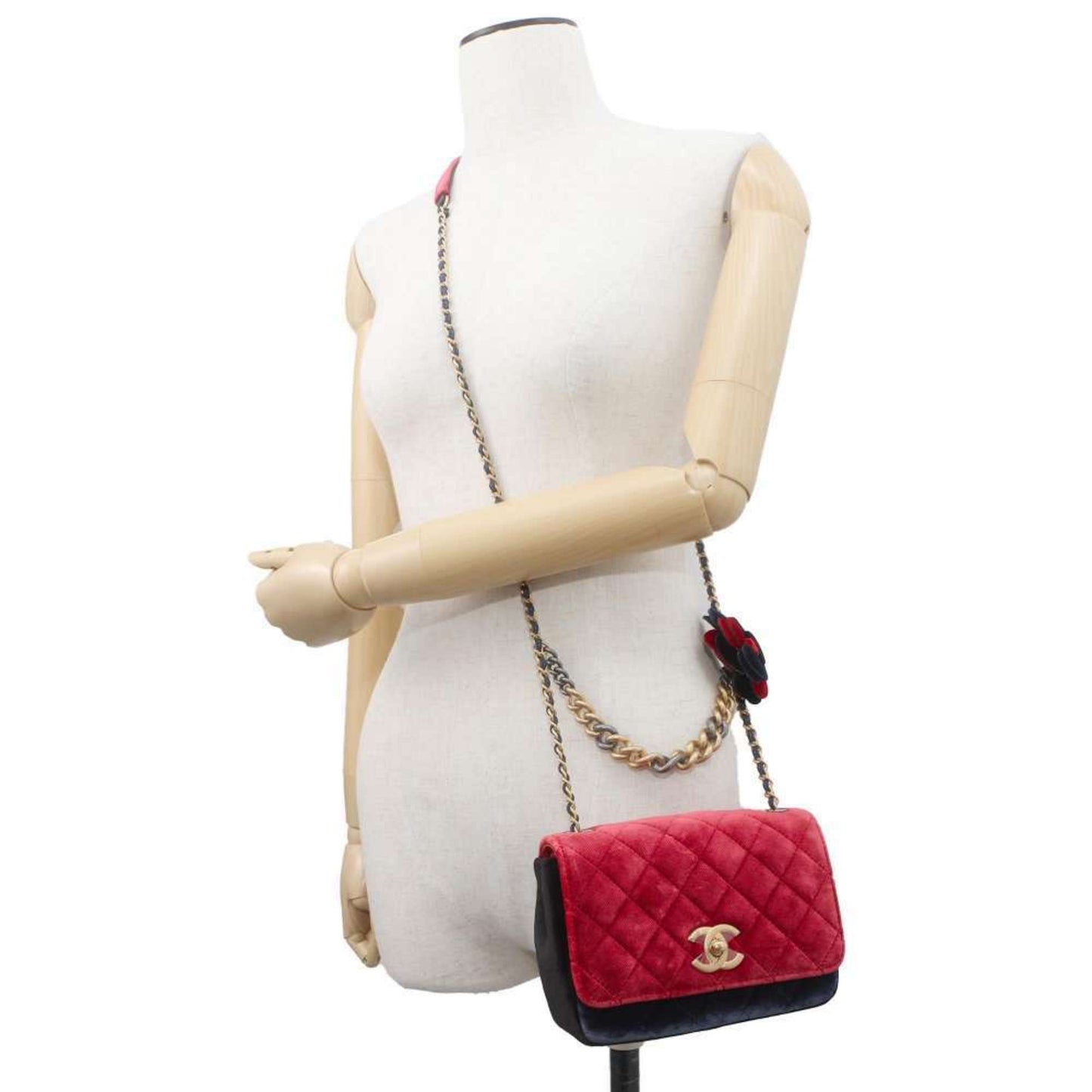 Chanel Chain Shoulder Bag Matelasse Camellia Coco Mark Velour CHANEL Black