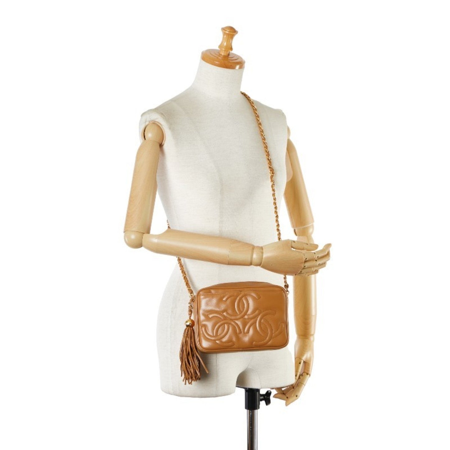 Chanel Triple Coco Mark Shoulder Bag Camel Brown Gold Leather Women's CHANEL