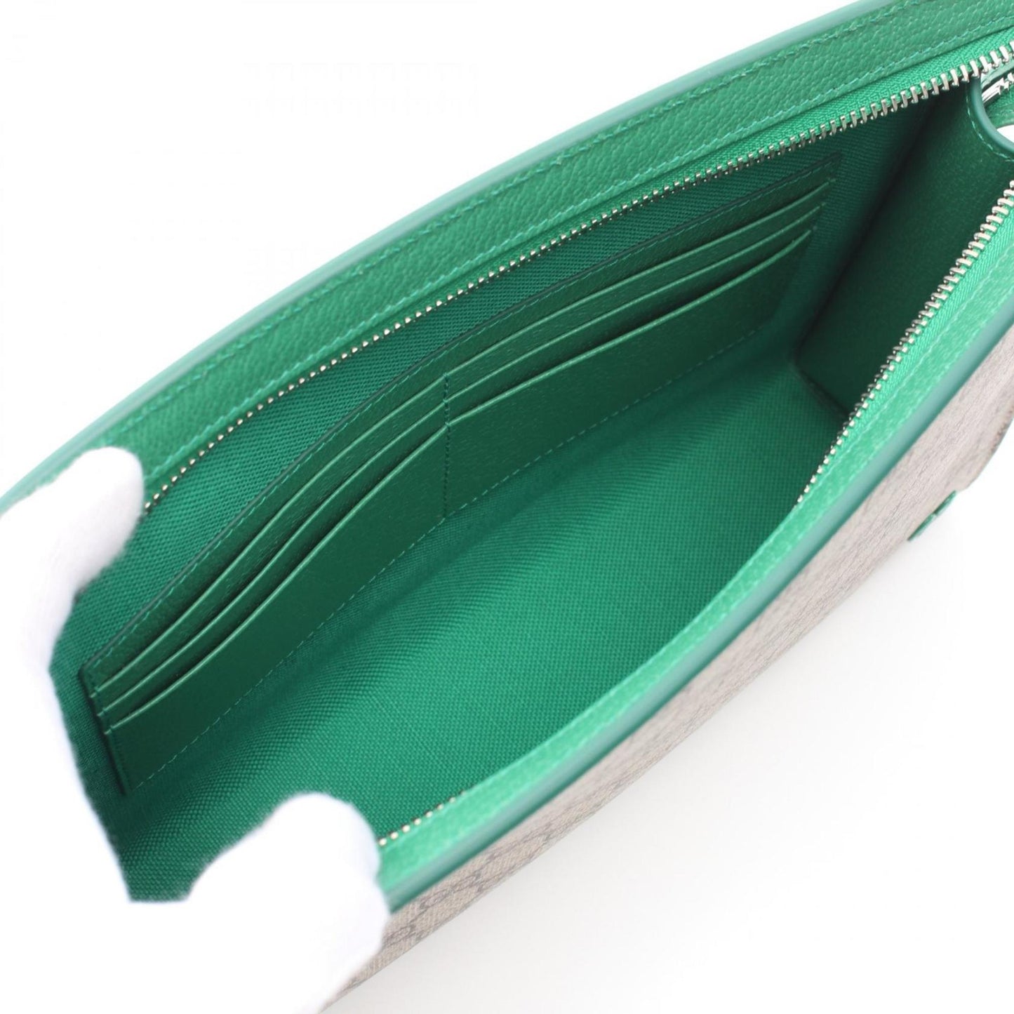 Gucci Beige Green Pvc Leather Clutch Bag