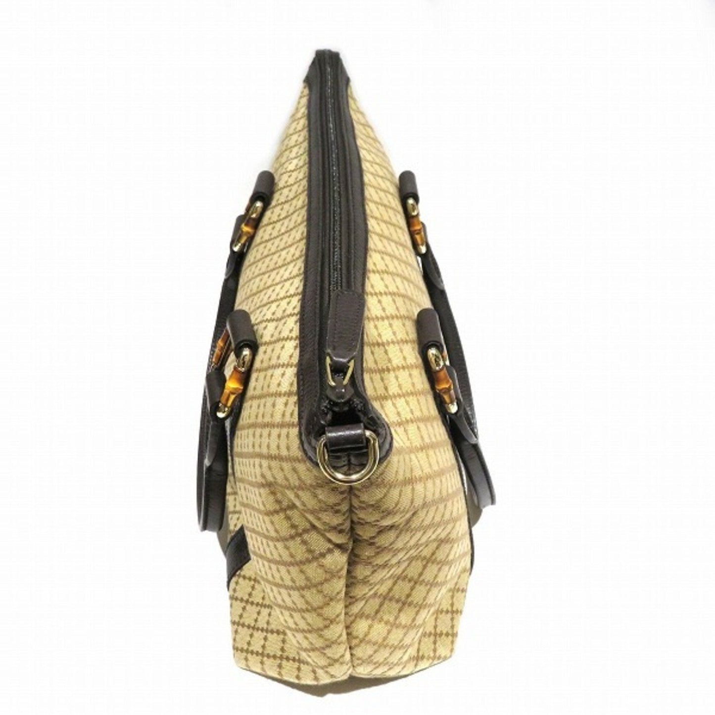 Gucci Diamante Beige Brown Canvas Leather Tote Bag