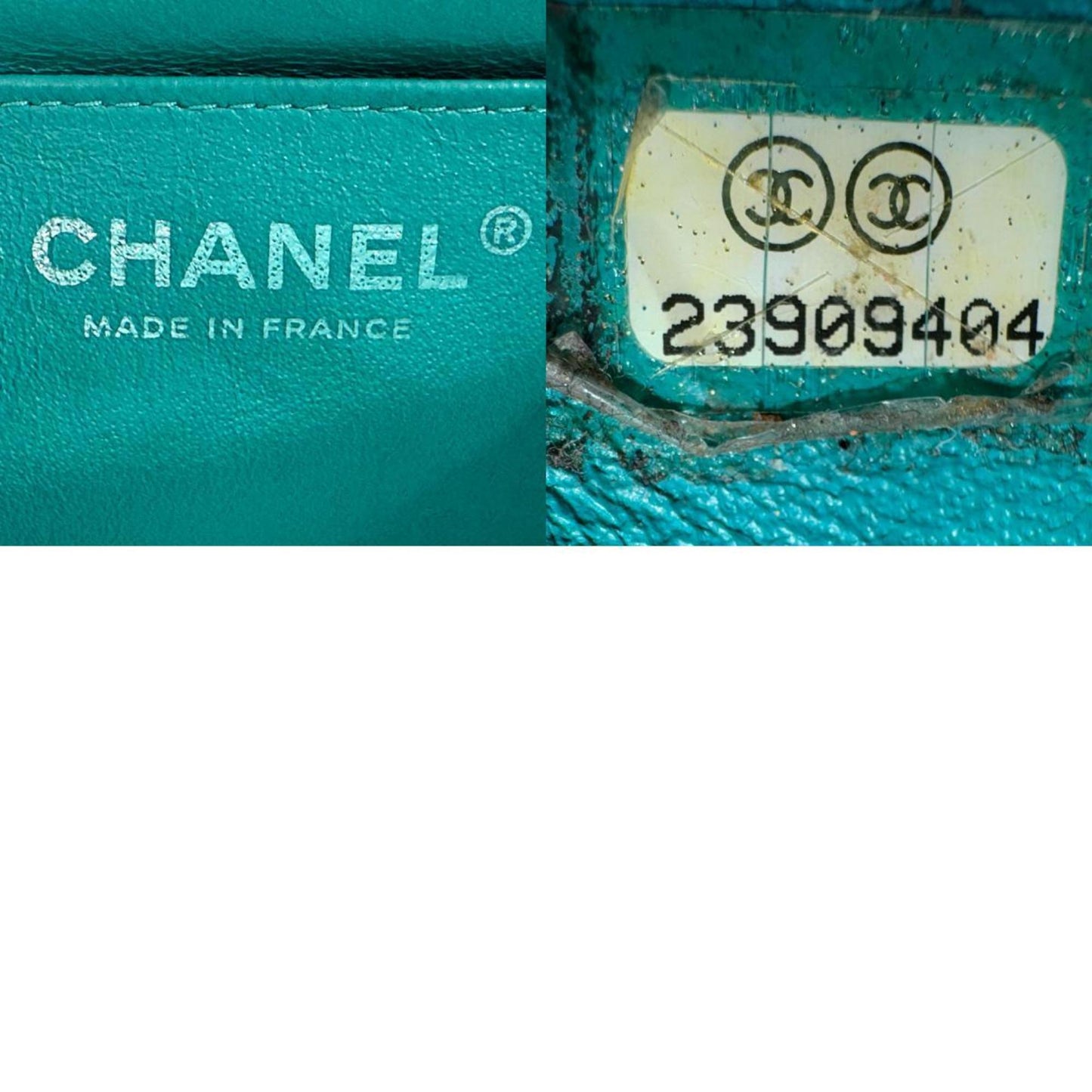 CHANEL Shoulder Bag Lambskin Green x Navy Silver Women's z1732