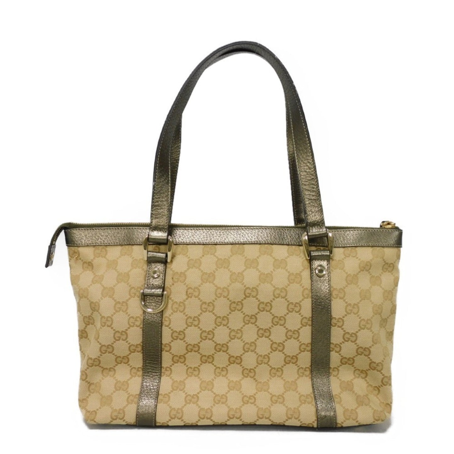 Gucci Beige Gg Canvas Leather Tote Bag