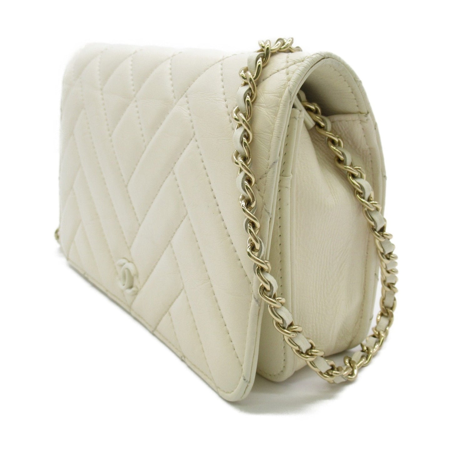 CHANEL Chain Wallet Shoulder Bag Calfskin (Cowhide) Women's White