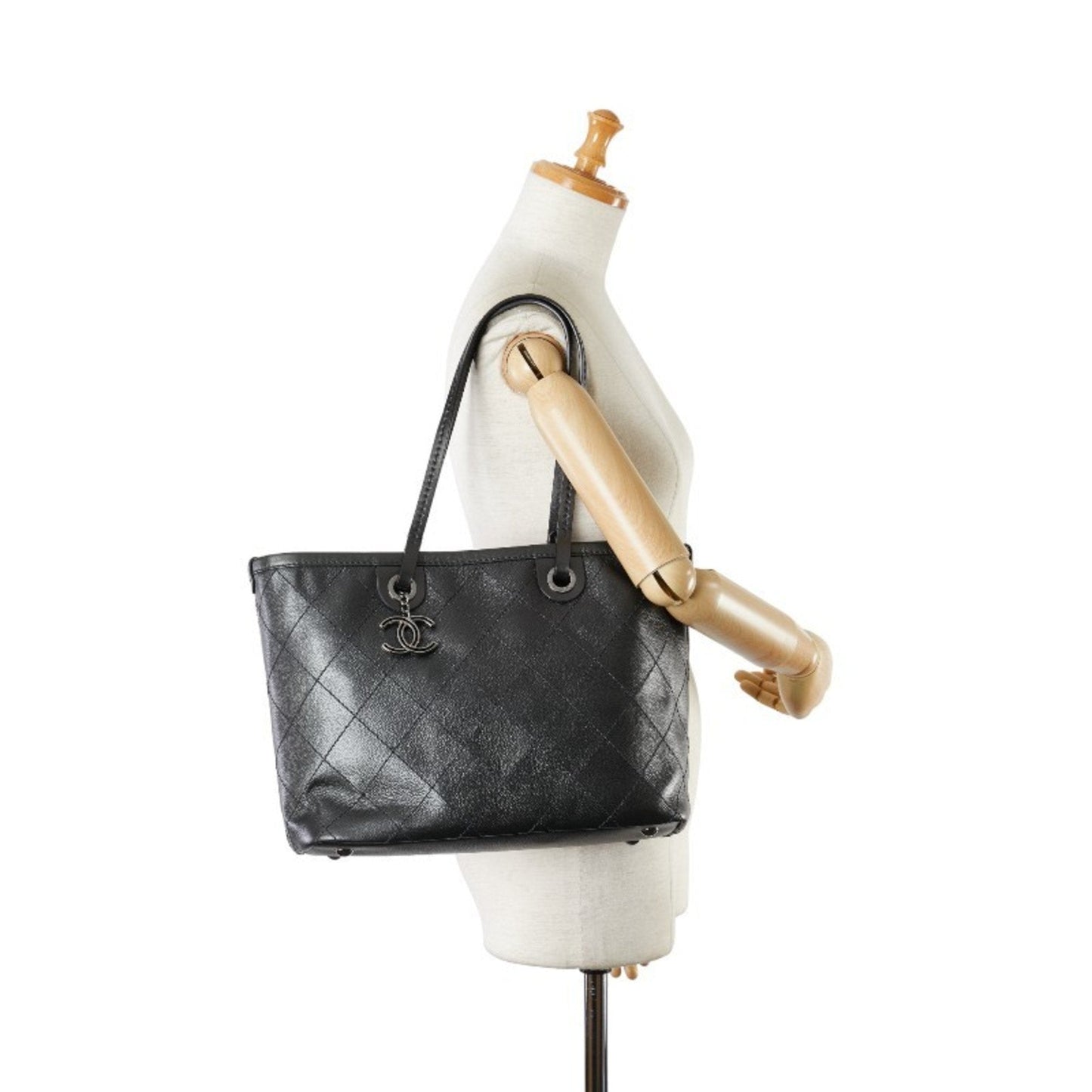 CHANEL Wild Stitch Coco Mark On The Road Tote Bag Shoulder Black Caviar Skin Leather Women's