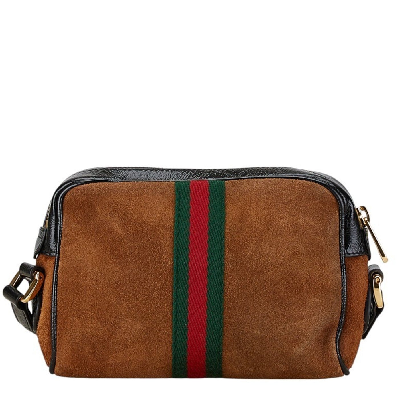 Gucci Black Brown Patent Leather Suede Shoulder Bag