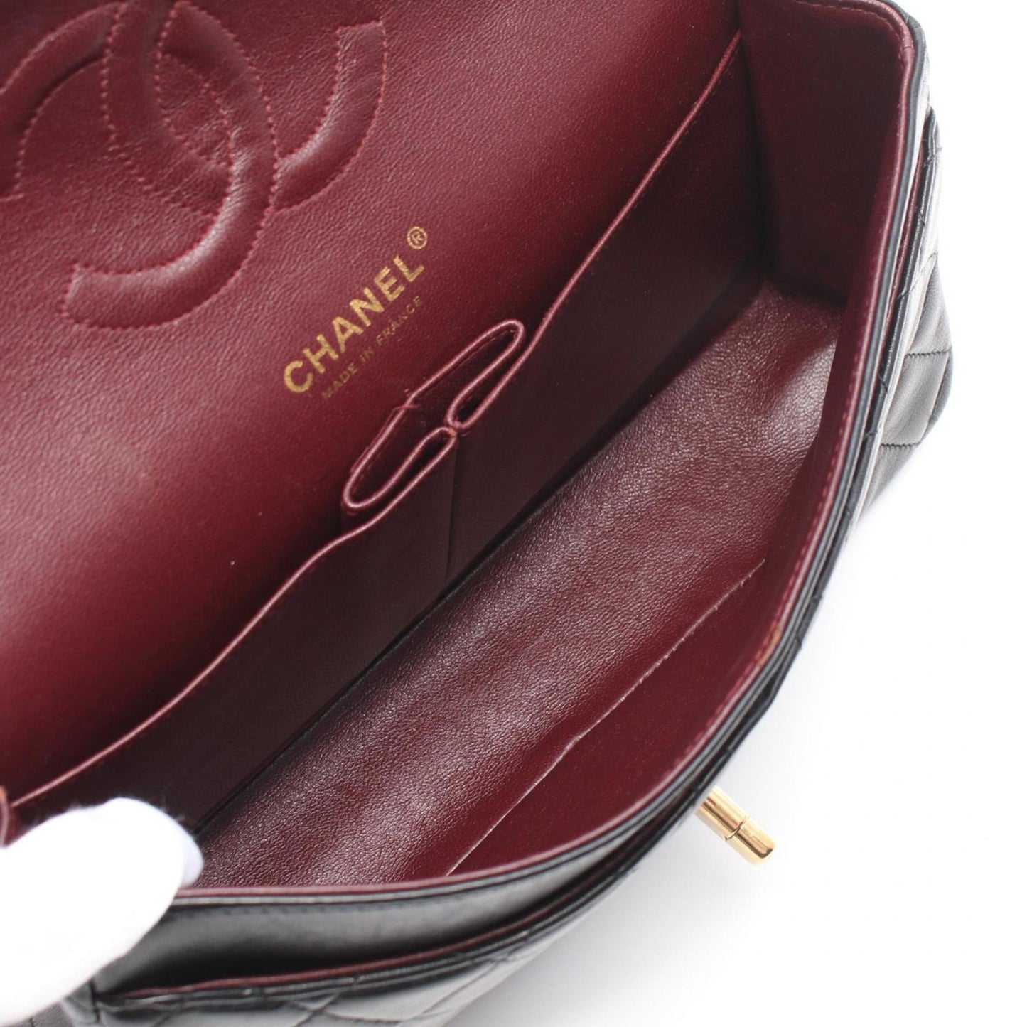 CHANEL Matelasse W-Flap Shoulder Bag, Lambskin, Women's, Black, A01112