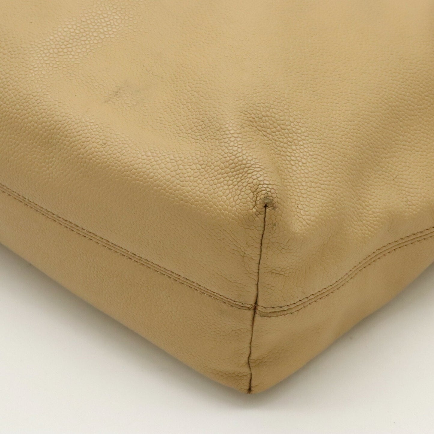 CHANEL Coco Mark Tote Bag Shoulder Caviar Skin Leather Beige