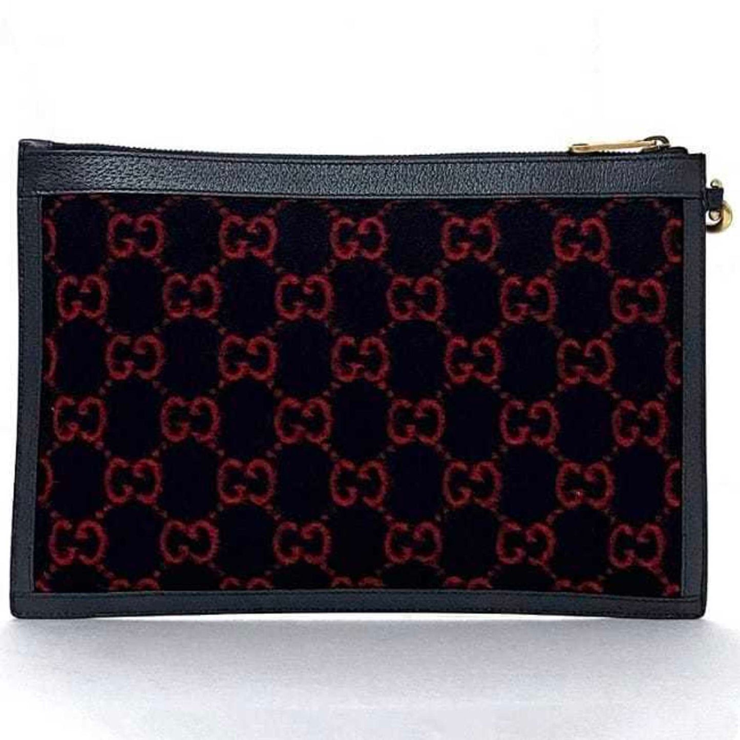 Gucci Navy Red Color Wool Leather Clutch Bag Handbag