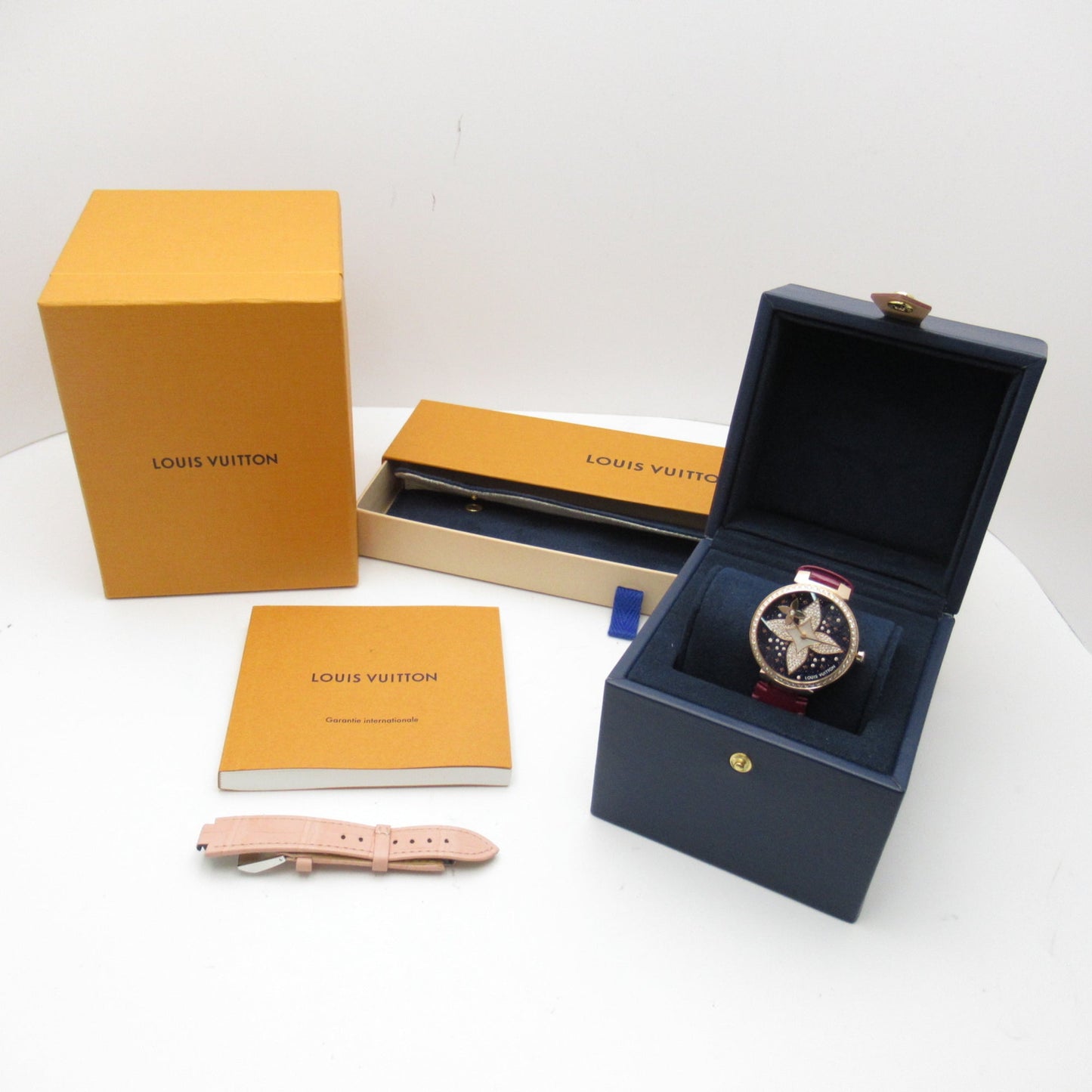 LOUIS VUITTON Tambour Slim Star Blossom MM Wrist Watch Wrist Watch Q1E02Z Mechanical Automatic Black K18PG[Rose Gol Q1E02Z